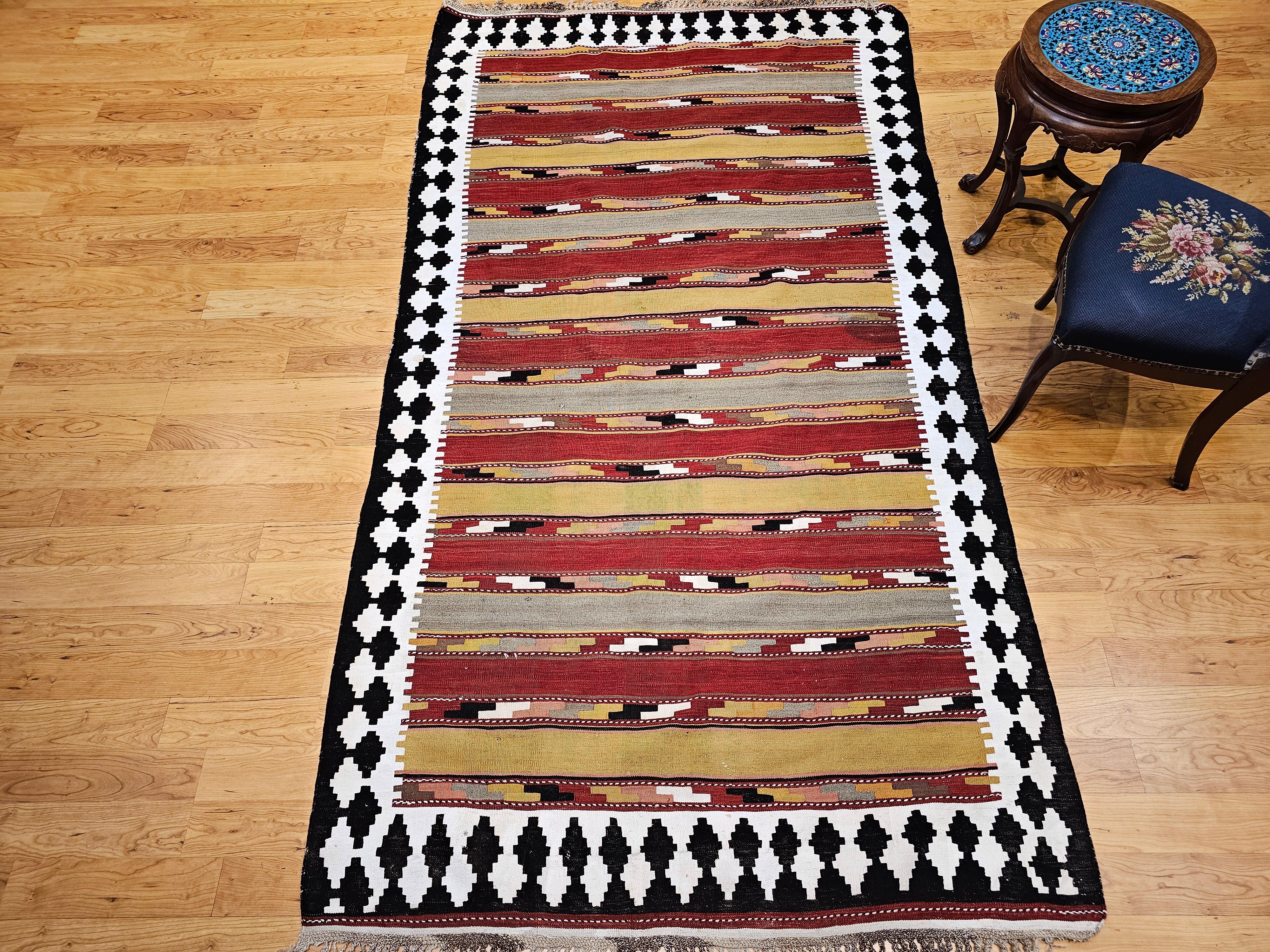 Vintage Persian Qashqai Tribal Kilim Rug in Yellow, Green, Red, Ivory, Brown For Sale 2
