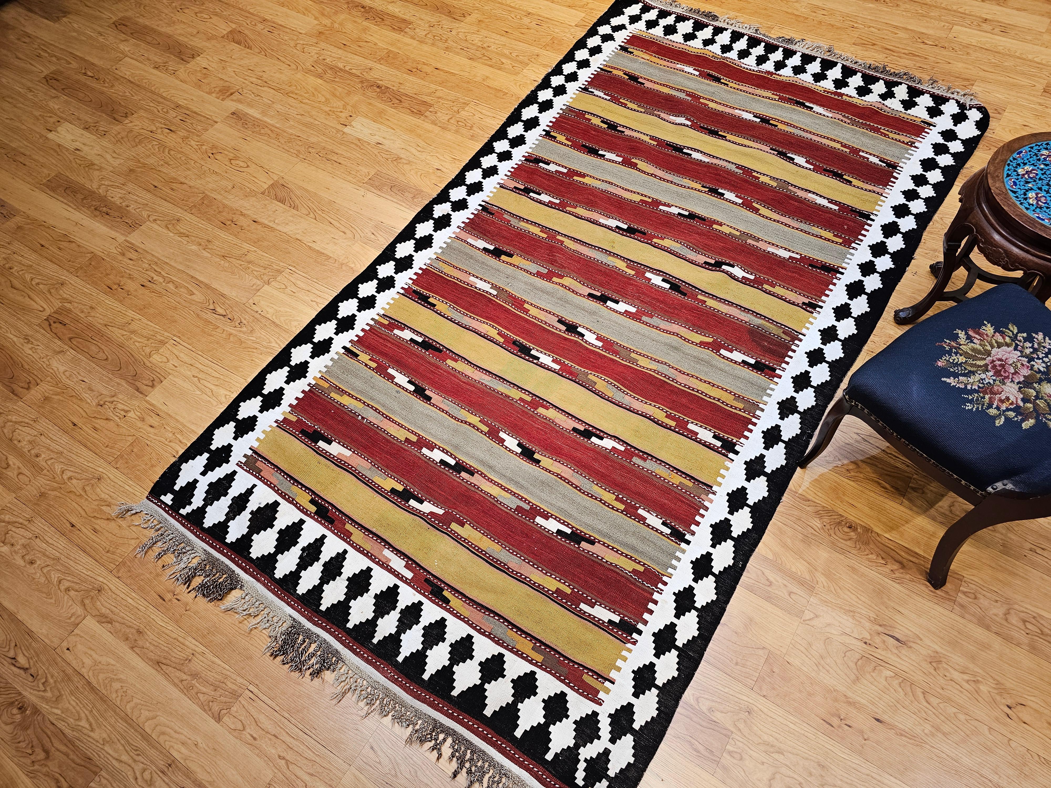Vintage Persian Qashqai Tribal Kilim Rug in Yellow, Green, Red, Ivory, Brown For Sale 3