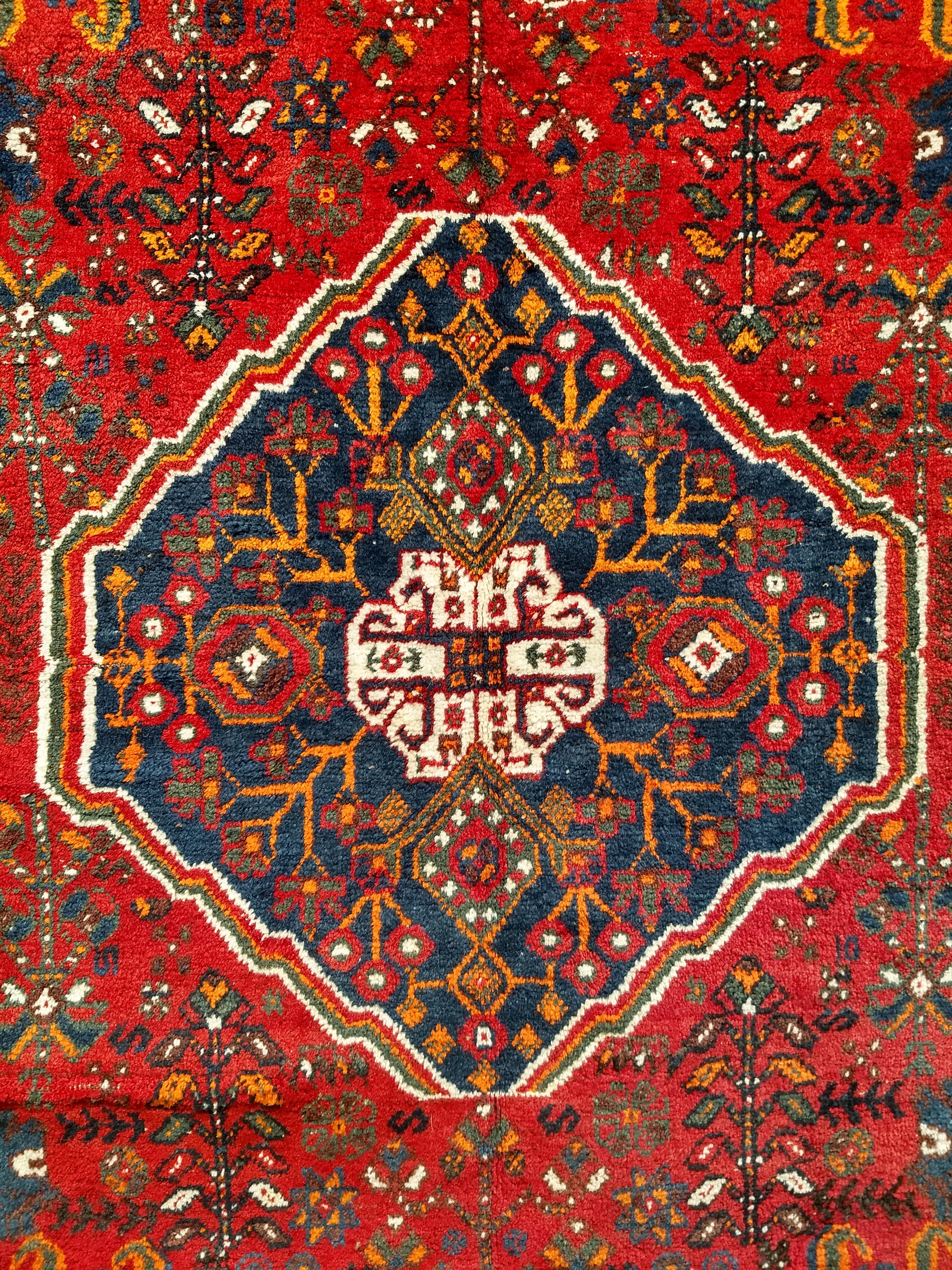 Vintage Persian Qashqai Tribal Rug in Red, Blue, Ivory, Green, Brown For Sale 3