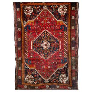 Vintage Persian Qashqai Tribal Rug in Red, Blue, Ivory, Green, Brown ...