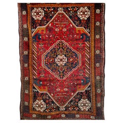 Vintage Persian Qashqai Tribal Rug in Red, Blue, Ivory, Green, Brown
