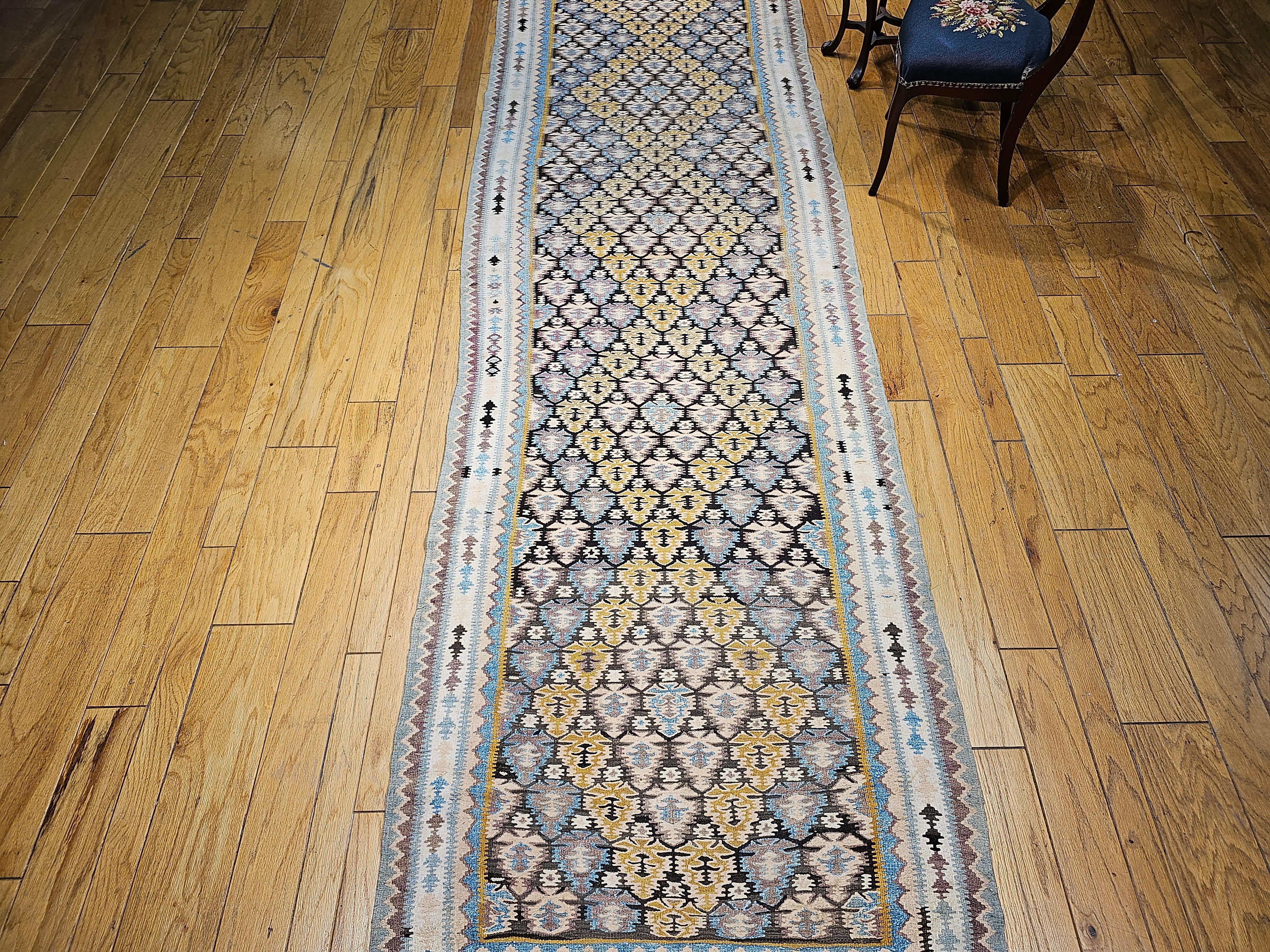 Vintage Persian Qazvin Kilim Long Runner in Brown, Blue, Green, Yellow, Ivory For Sale 5