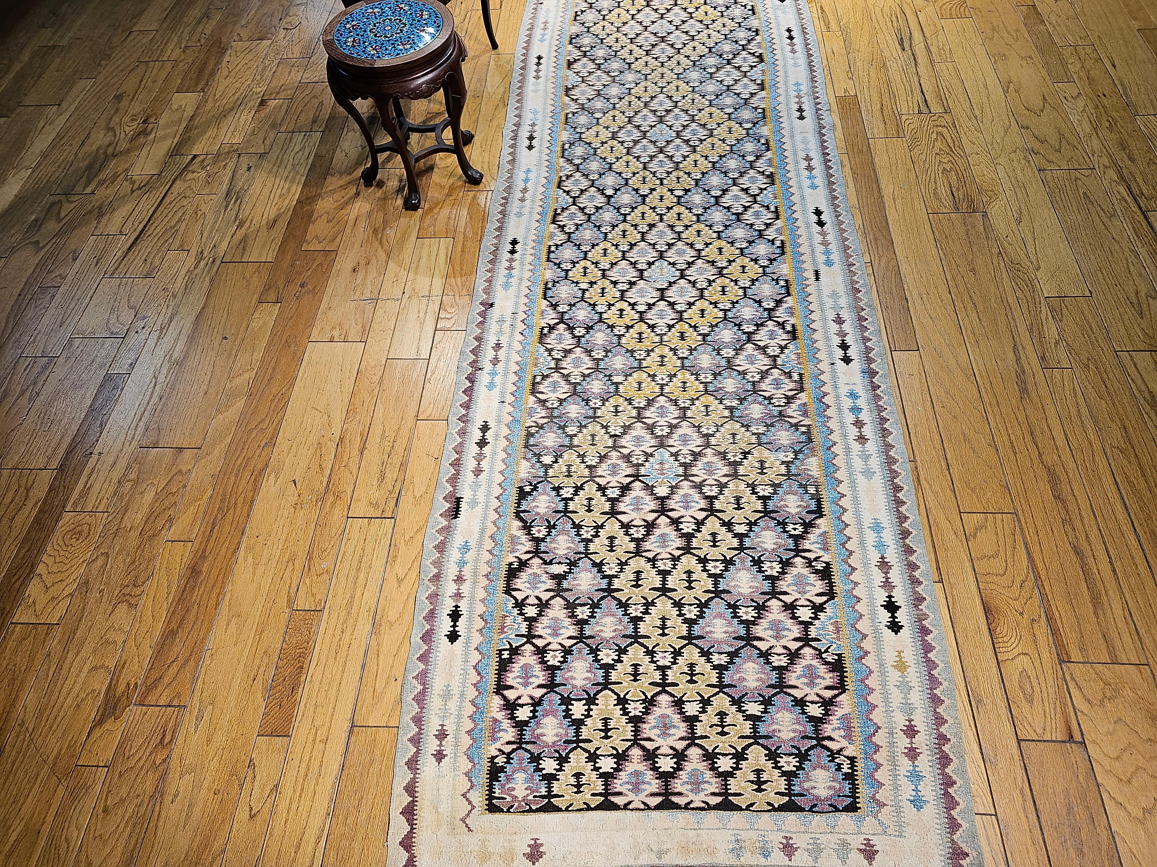 Vintage Persian Qazvin Kilim Long Runner in Brown, Blue, Green, Yellow, Ivory For Sale 8