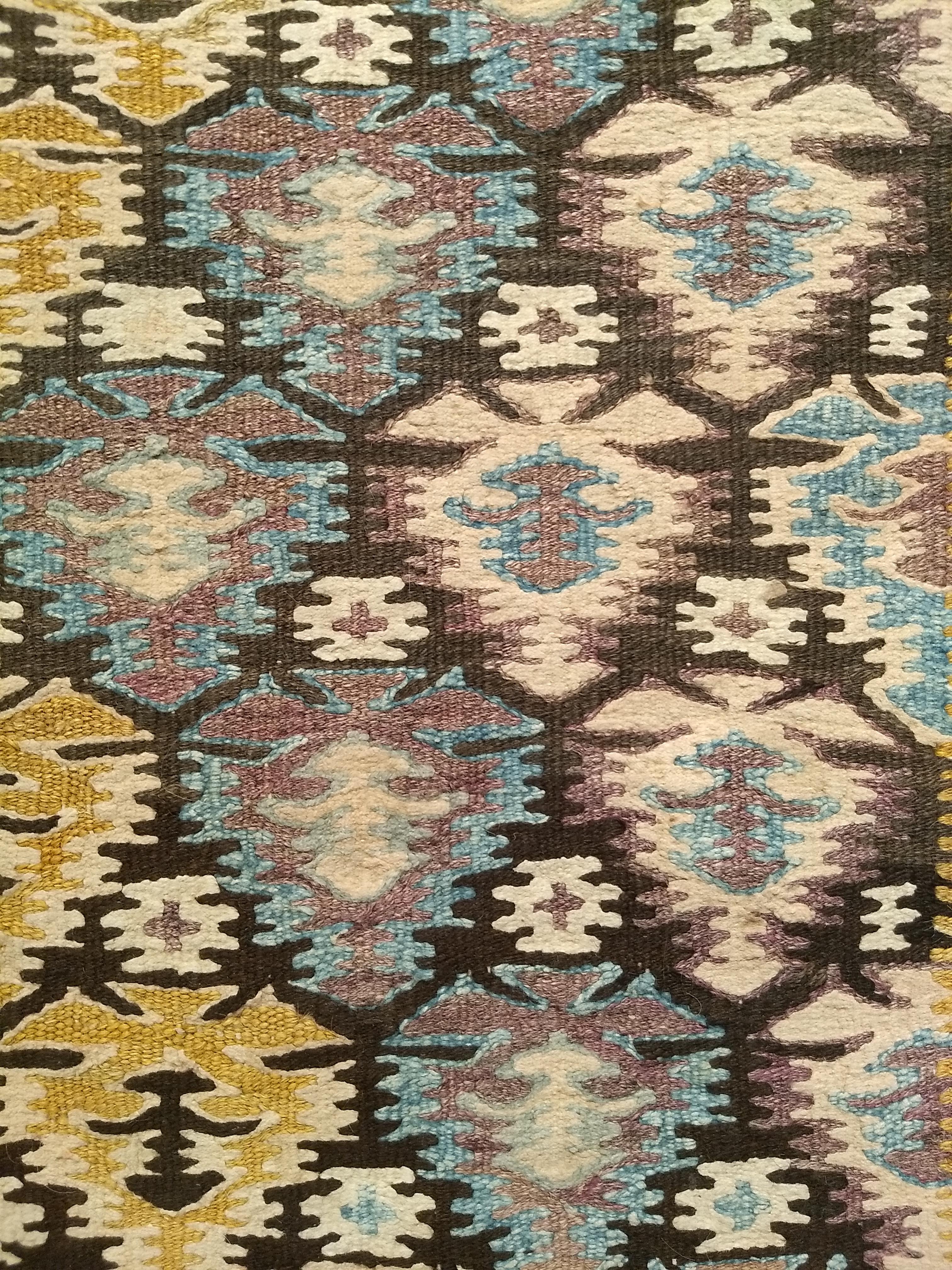 Vintage Persian Qazvin Kilim Long Runner in Brown, Blue, Green, Yellow, Ivory For Sale 2