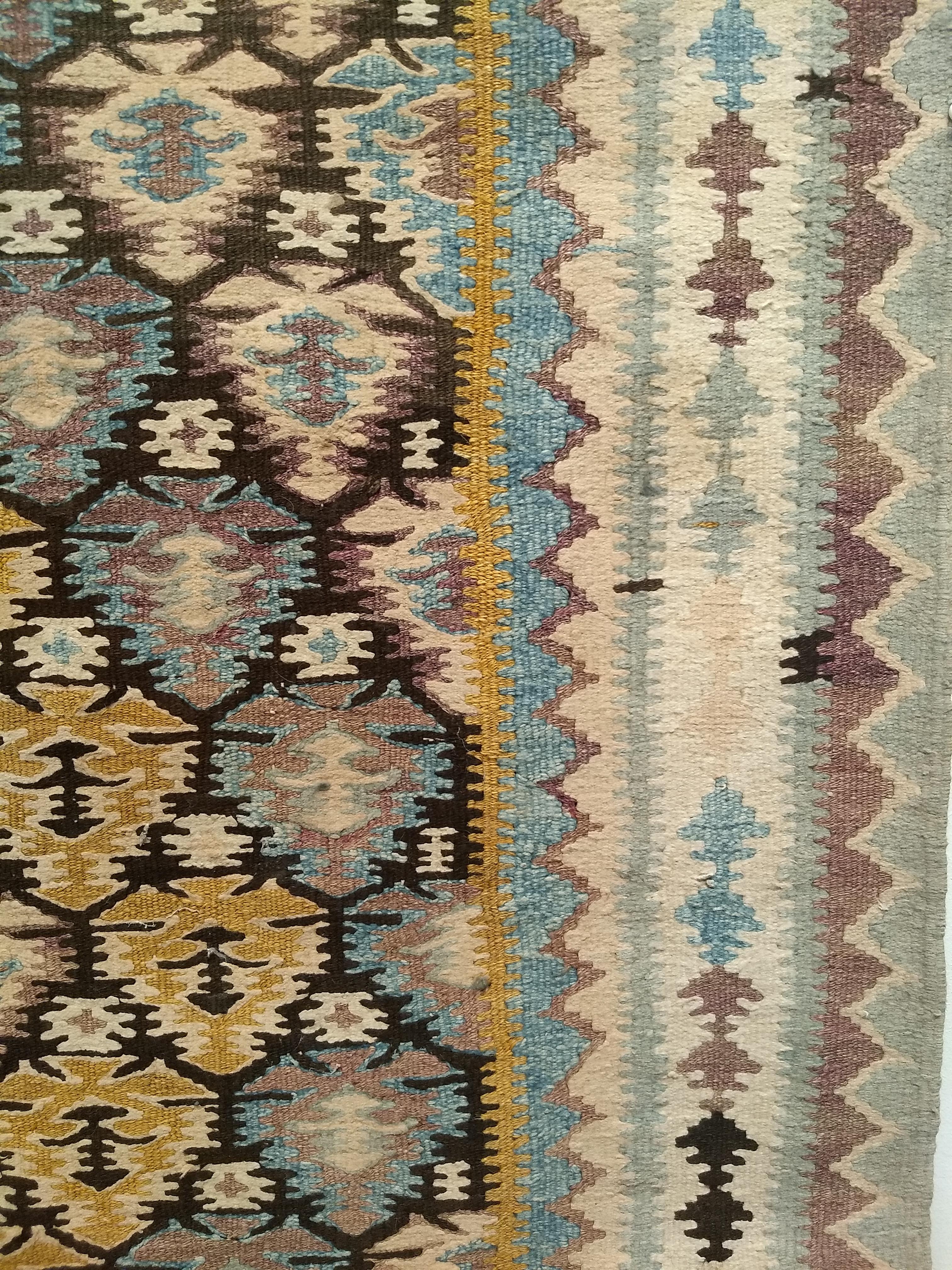 Vintage Persian Qazvin Kilim Long Runner in Brown, Blue, Green, Yellow, Ivory For Sale 3