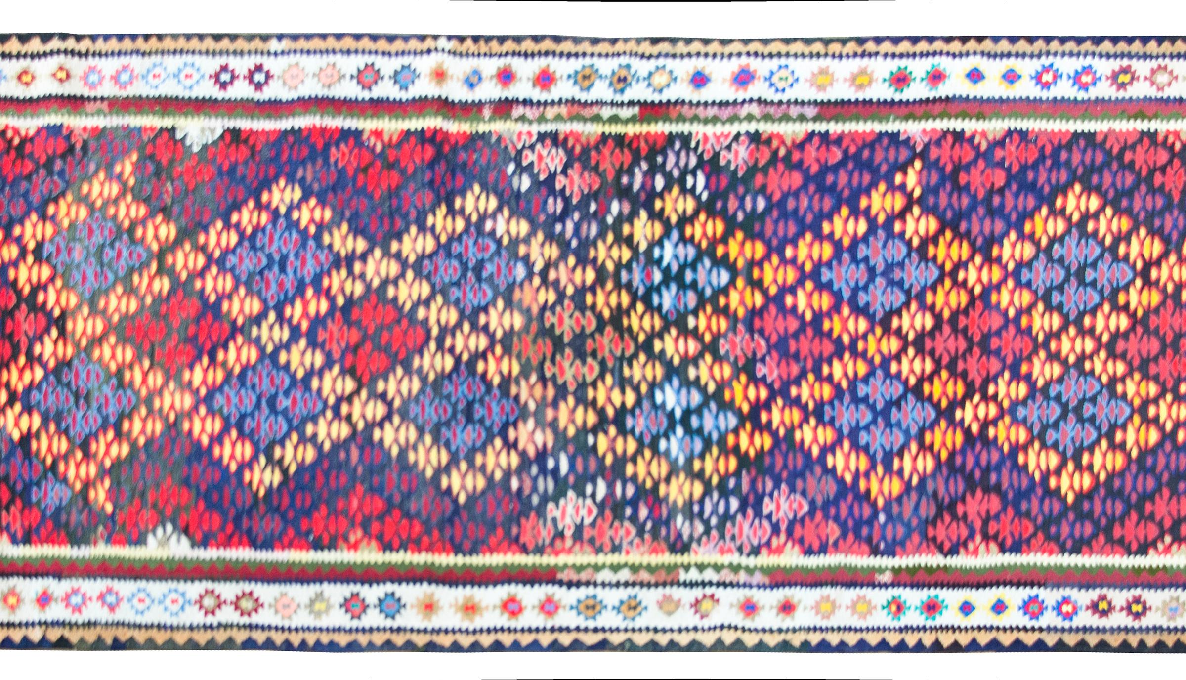 Hand-Knotted Vintage Persian Qazvin Kilim Rug For Sale