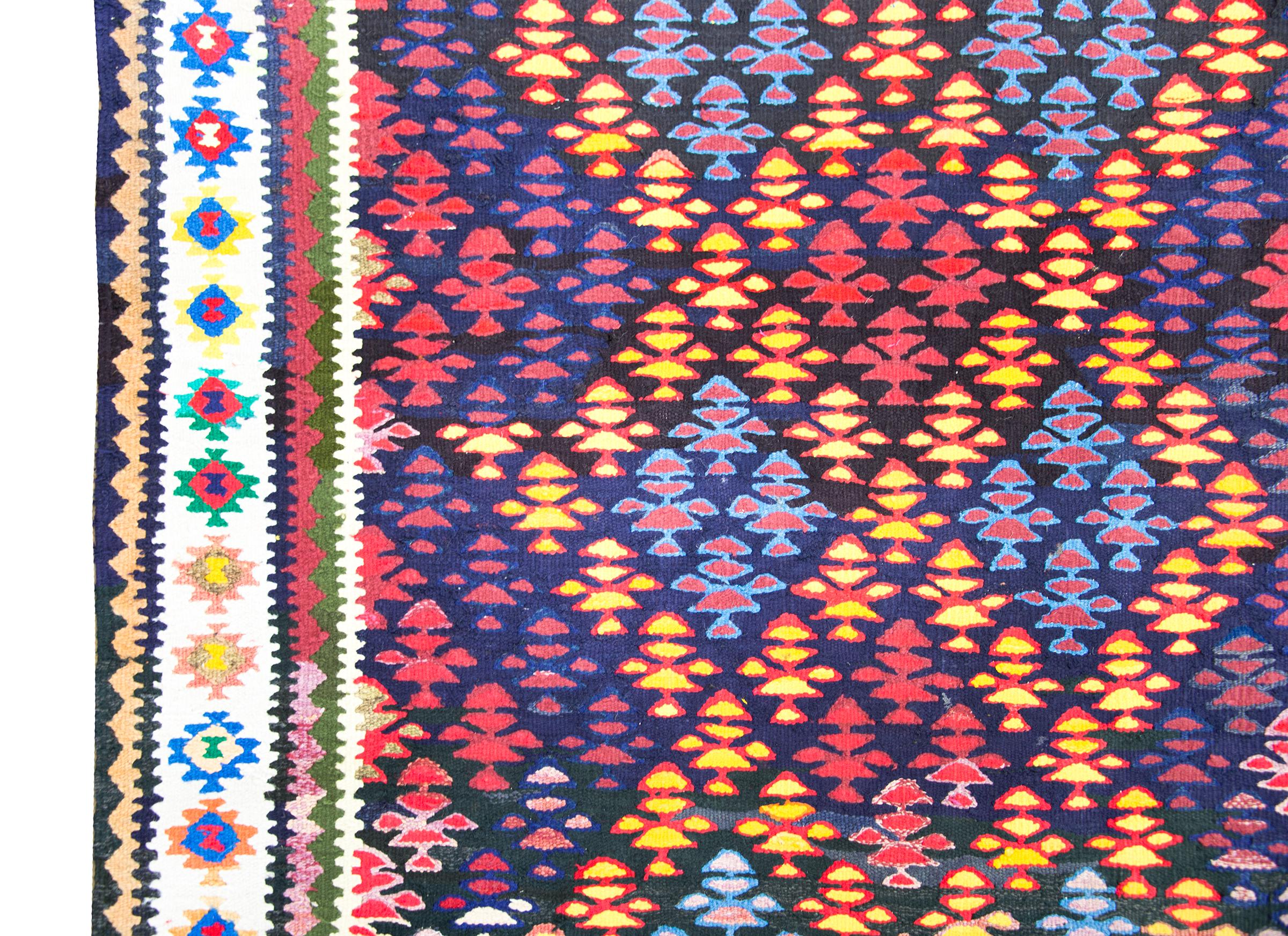 Wool Vintage Persian Qazvin Kilim Rug For Sale