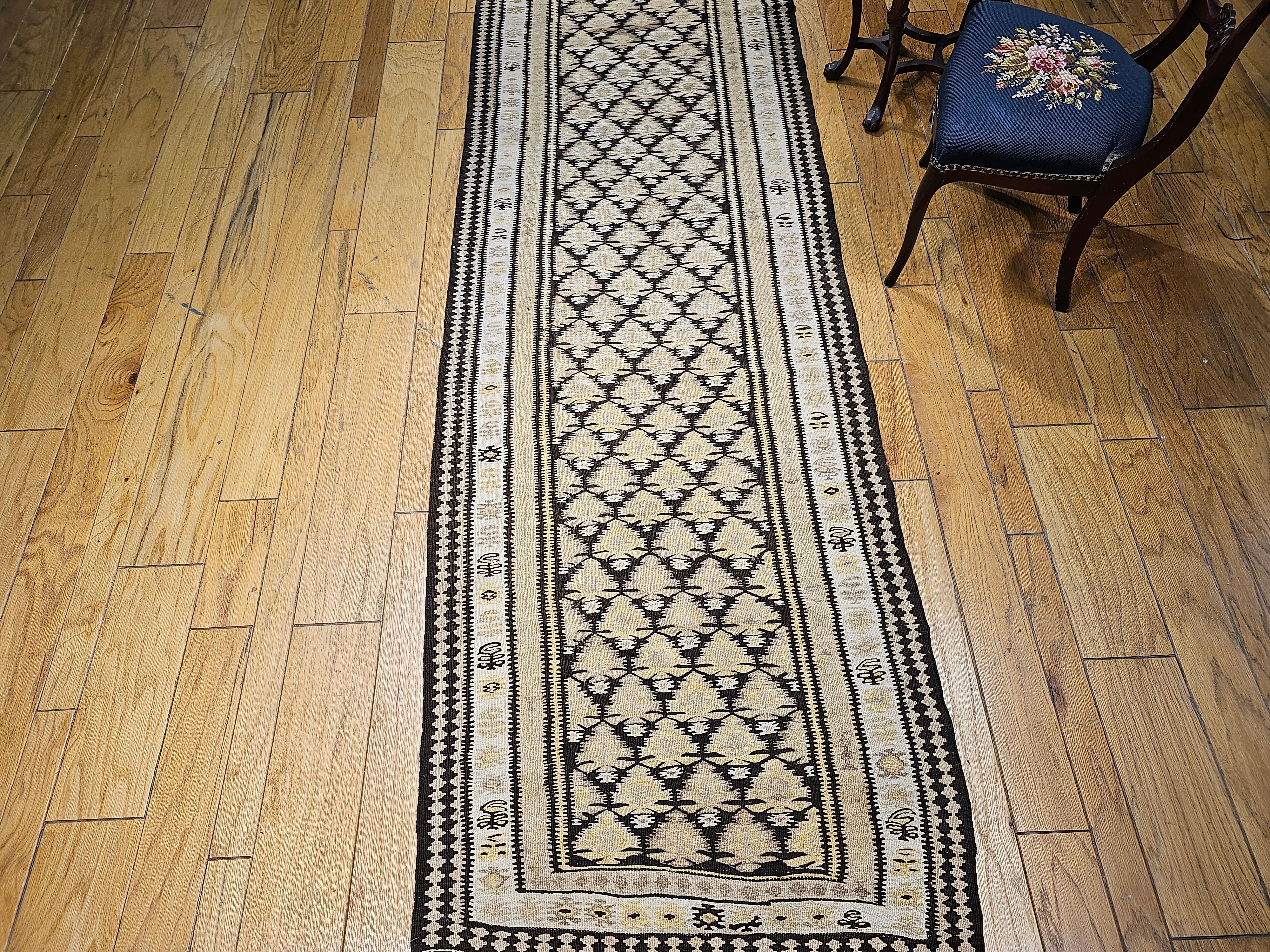 Vintage Persian Qazvin Kilim Runner in Pale Yellow, Brown, Ivory For Sale 5