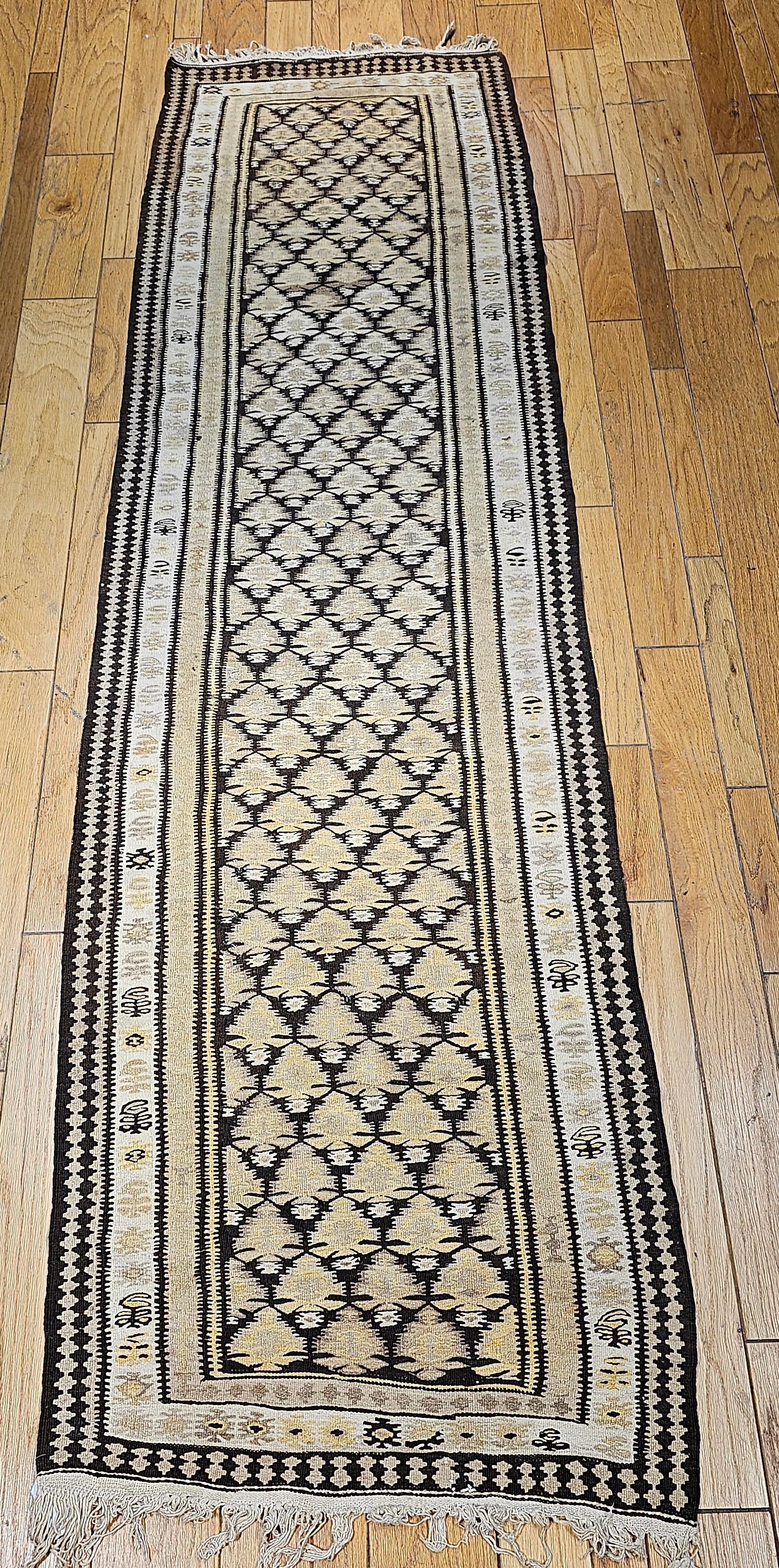 Vintage Persian Qazvin Kilim Runner in Pale Yellow, Brown, Ivory For Sale 11