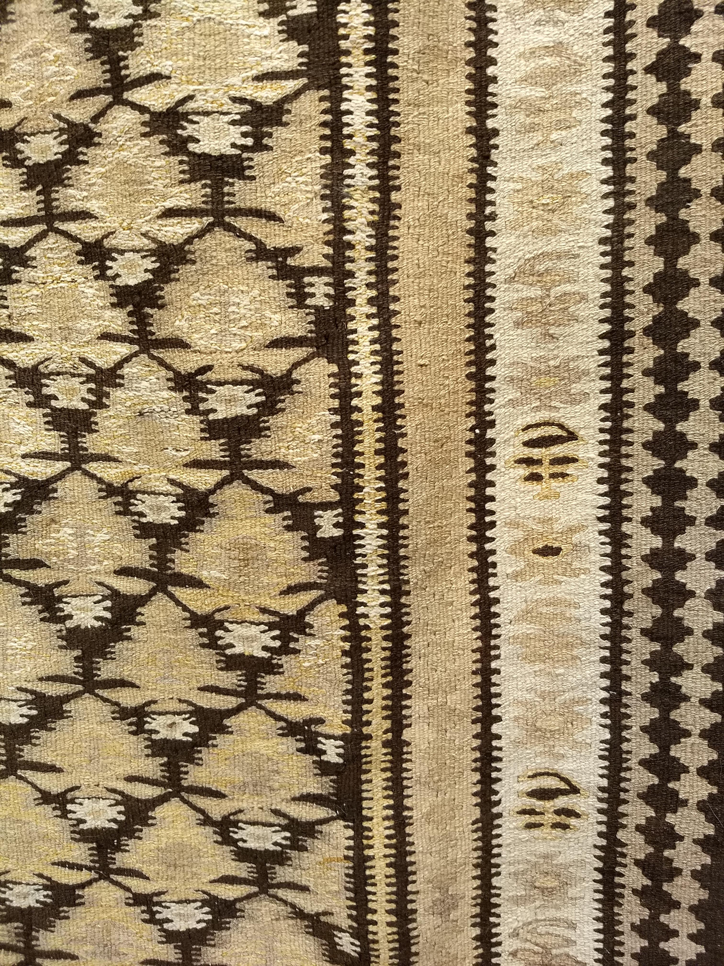 Vintage Persian Qazvin Kilim Runner in Pale Yellow, Brown, Ivory For Sale 2