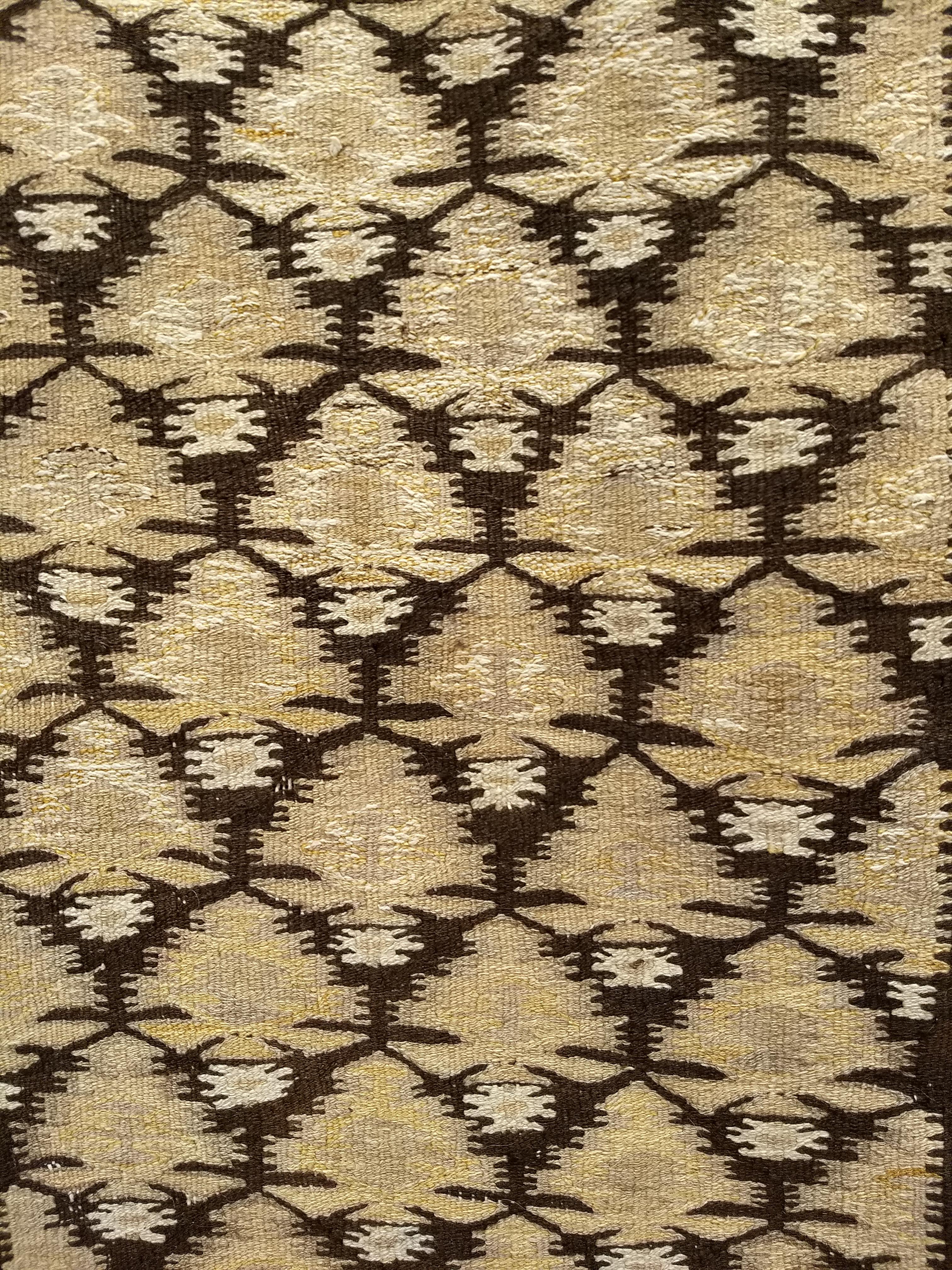 Vintage Persian Qazvin Kilim Runner in Pale Yellow, Brown, Ivory For Sale 3