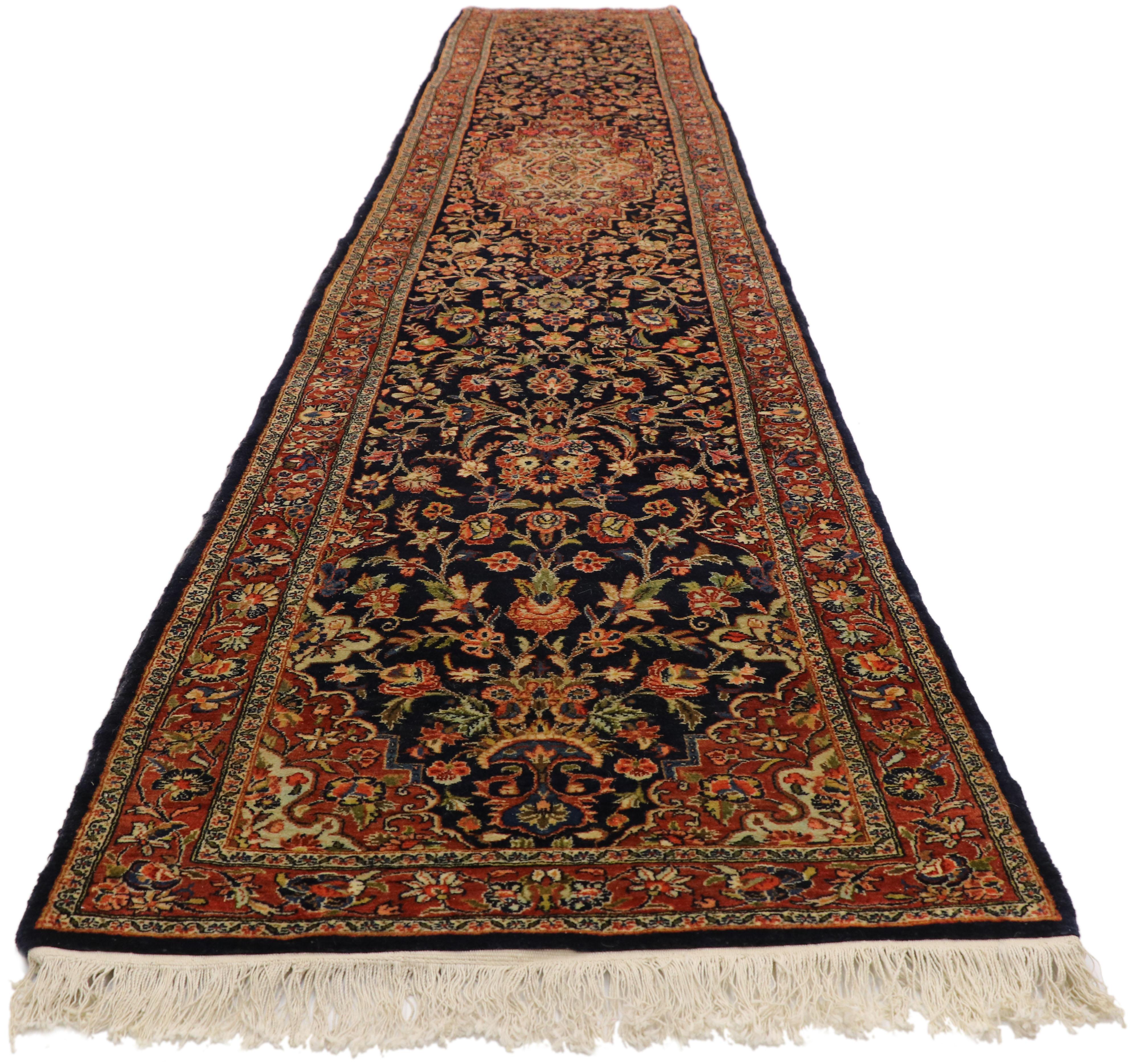 Hand-Knotted Vintage Persian Qazvin Runner, Extra Long Hallway Runner, Persian Kazvin Runner