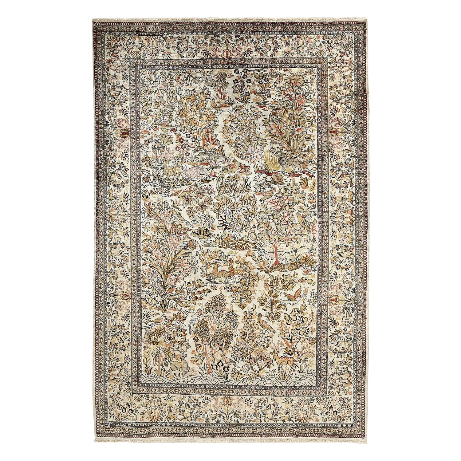 Tapis persan Qom en pure soie - Taille : 7'2x4'8