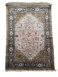 Vintage Persian Qom Silk Rug with Floral Medallion Design