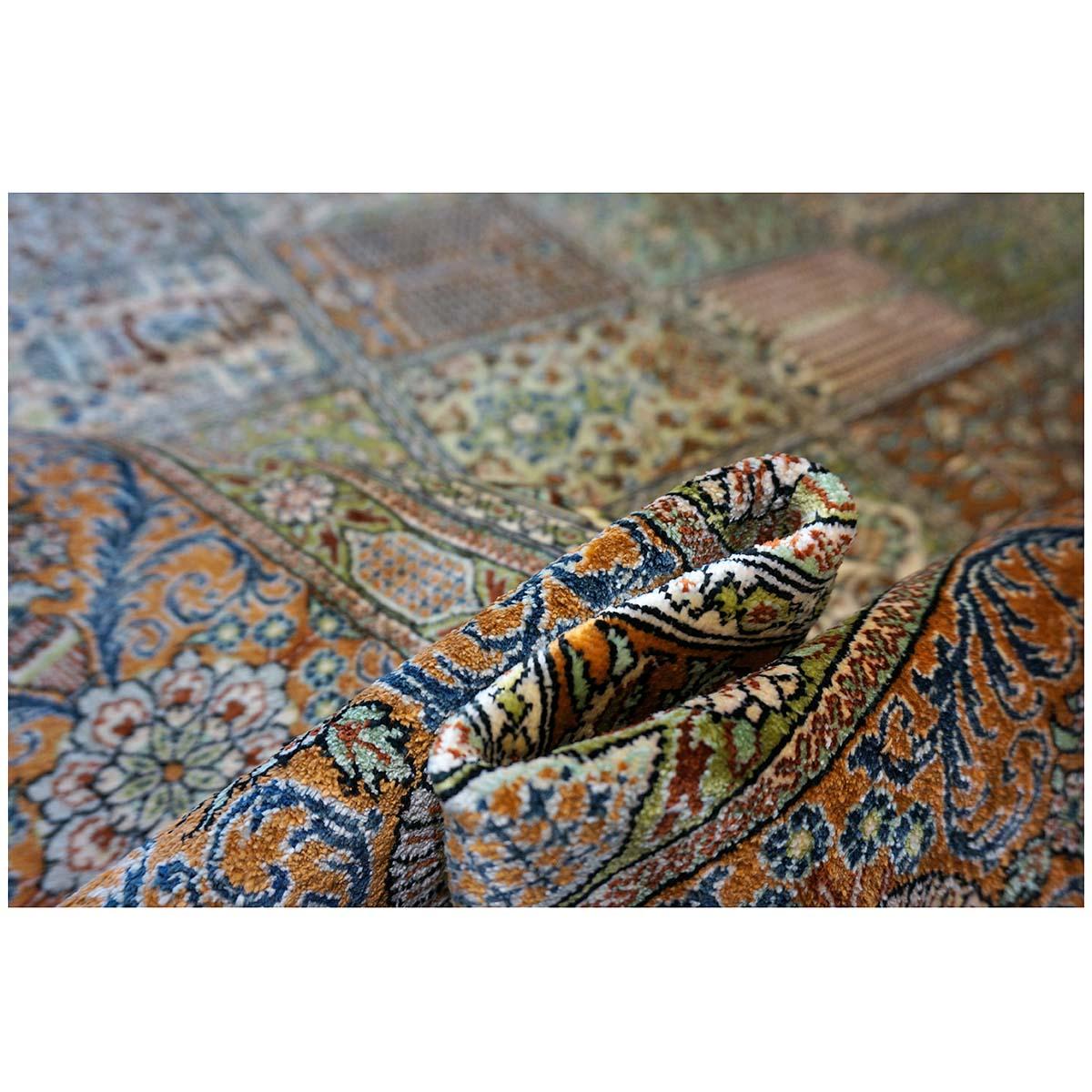 Vintage Persian Qum All-Silk 6x9 Orange, Ivory, & Blue Handmade Area Rug For Sale 4