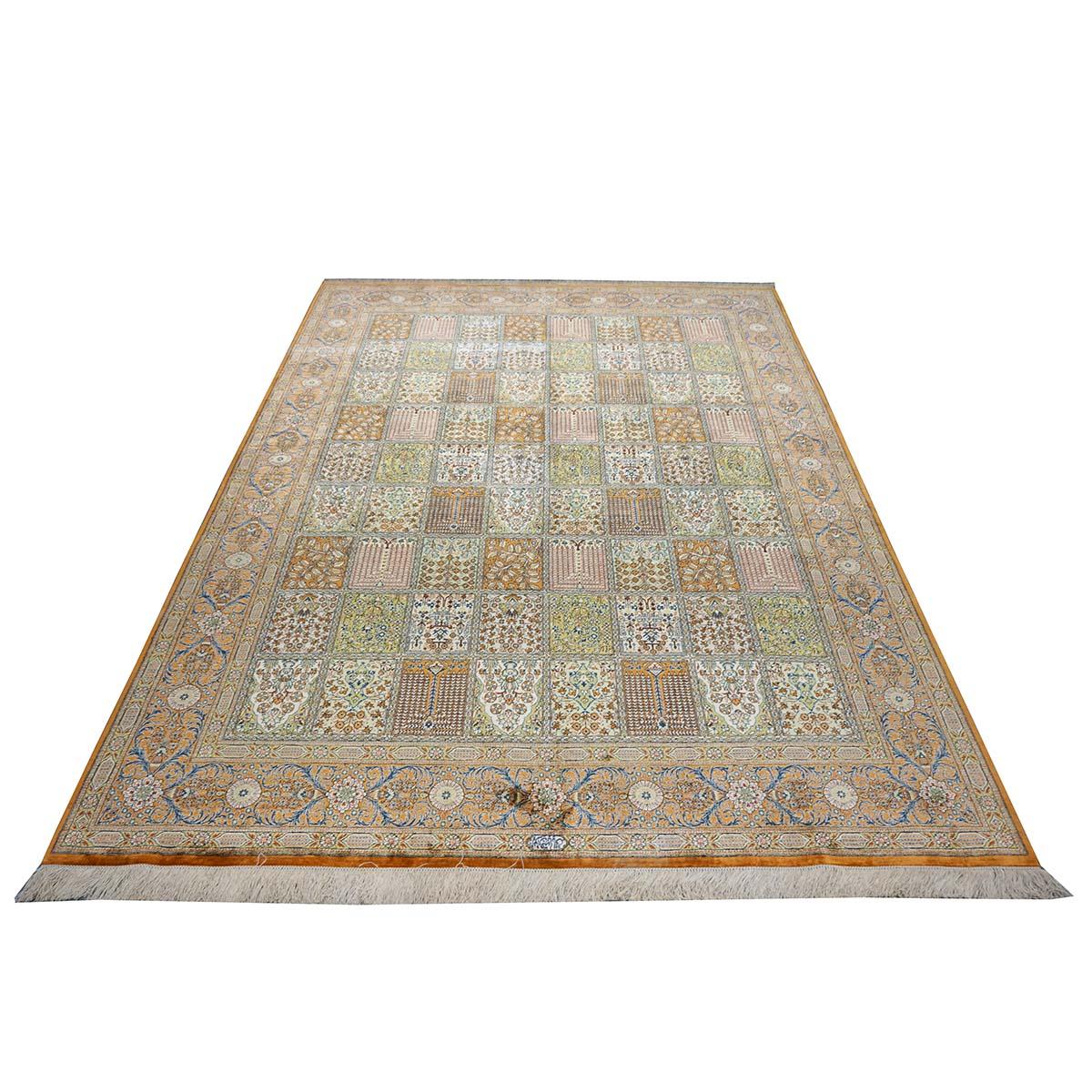 Ashly Fine Rugs presents a 1980s Vintage Persian Qum All-Silk. Qom (Qum) is a northern city in modern-day Iran that is known for its high-quality wool and silk rugs and is regarded as among the most expensive in the world. This piece is made