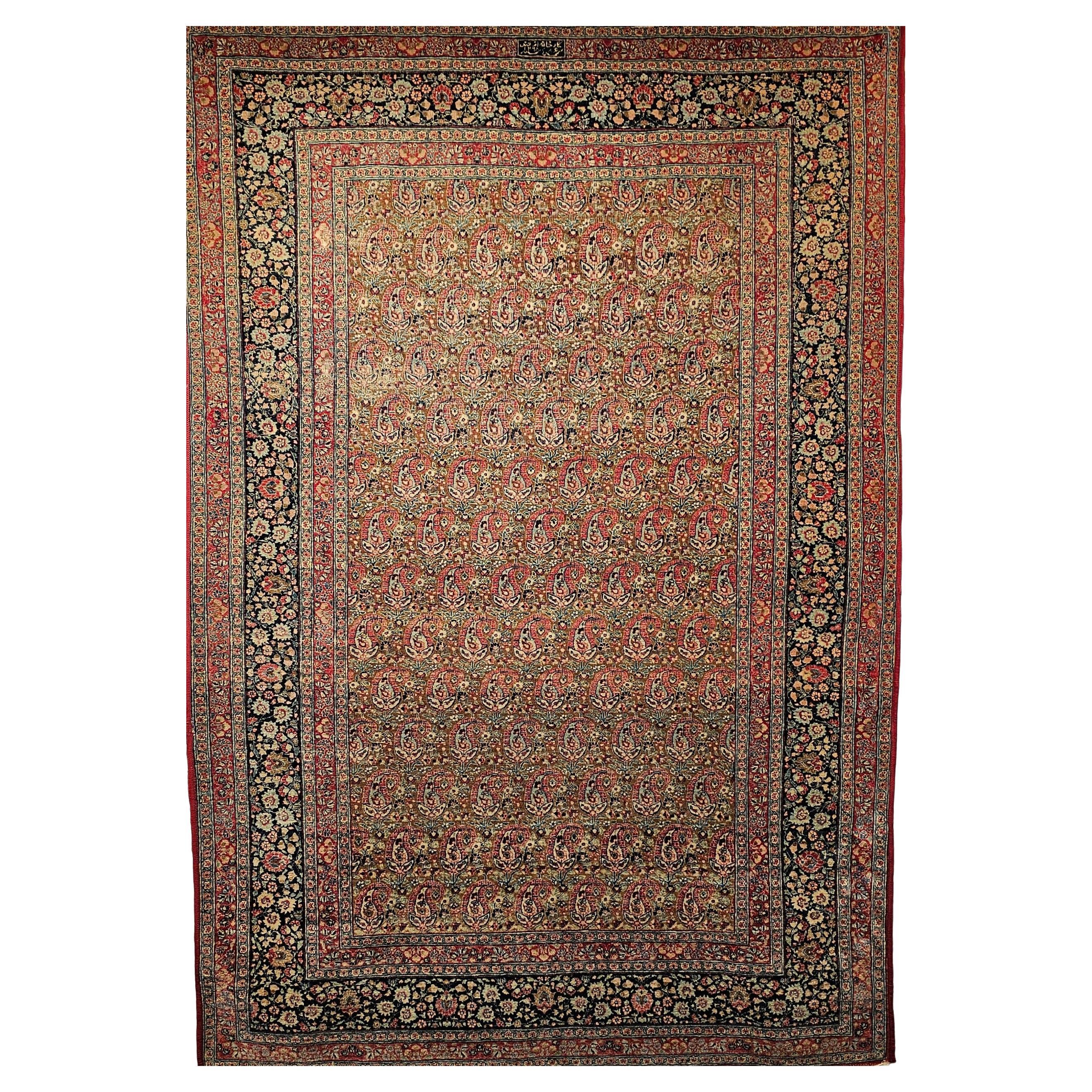Persischer Qum-Teppich im Vintage-Stil in dunklem Taupe in Allover-Muster