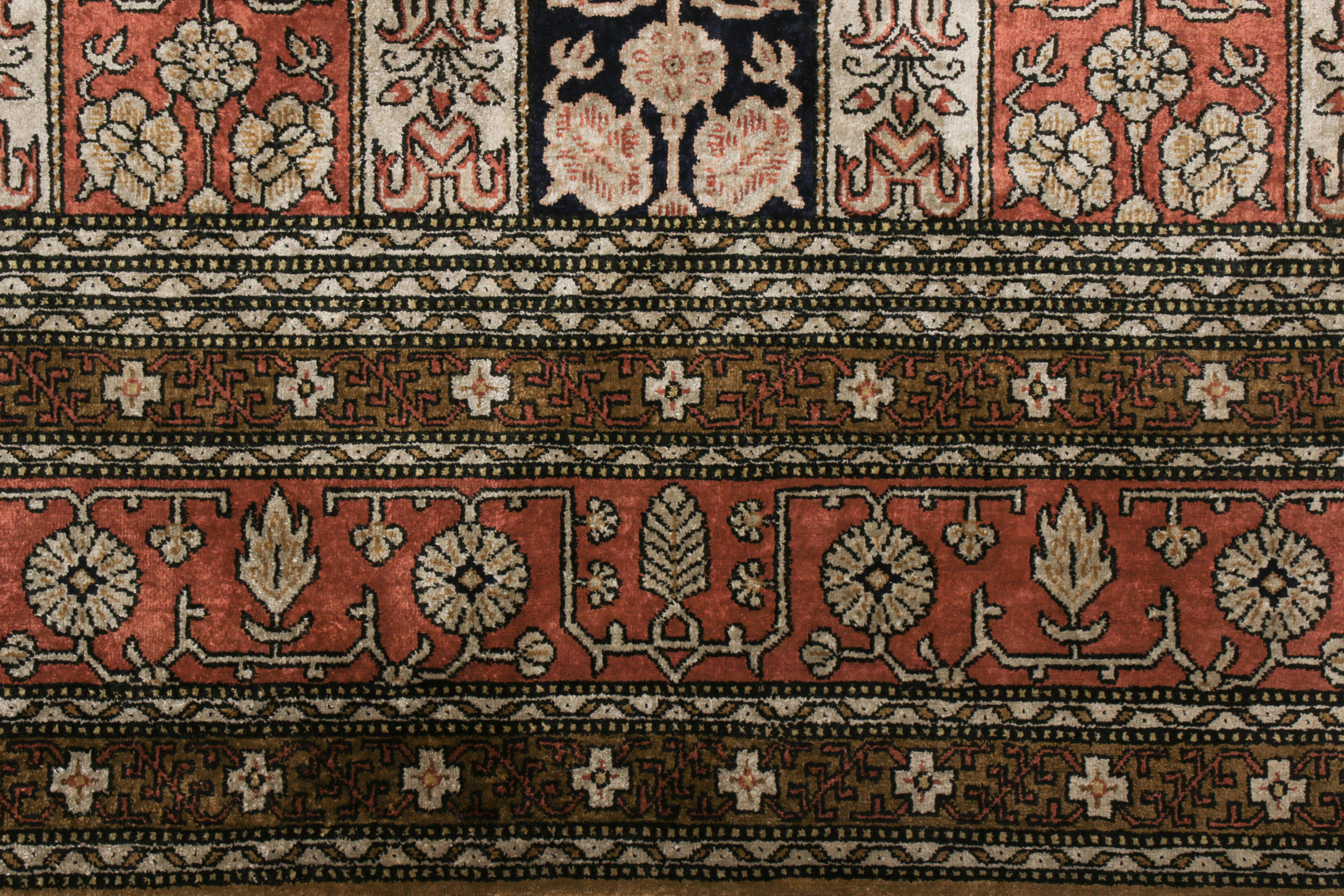 Vintage Persian Qum Rug Pair in Red & Beige-Brown Floral Pattern, by Rug & Kilim In Good Condition For Sale In Long Island City, NY