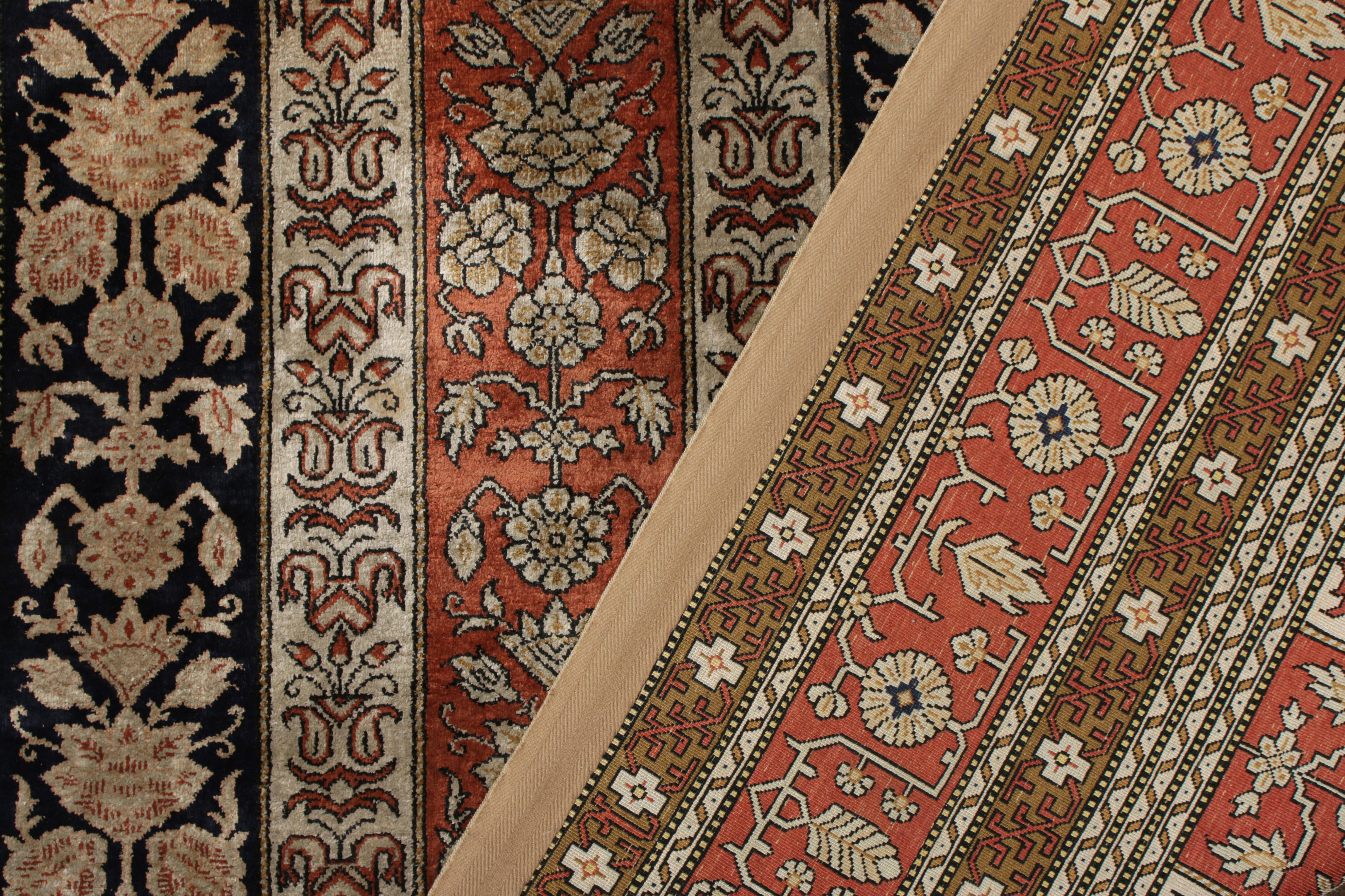 Mid-20th Century Vintage Persian Qum Rug Pair in Red & Beige-Brown Floral Pattern, by Rug & Kilim For Sale
