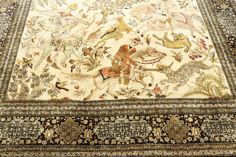Small Silk Persian Hunting Scene Qum Rug 49412 Nazmiyal Antique Rugs