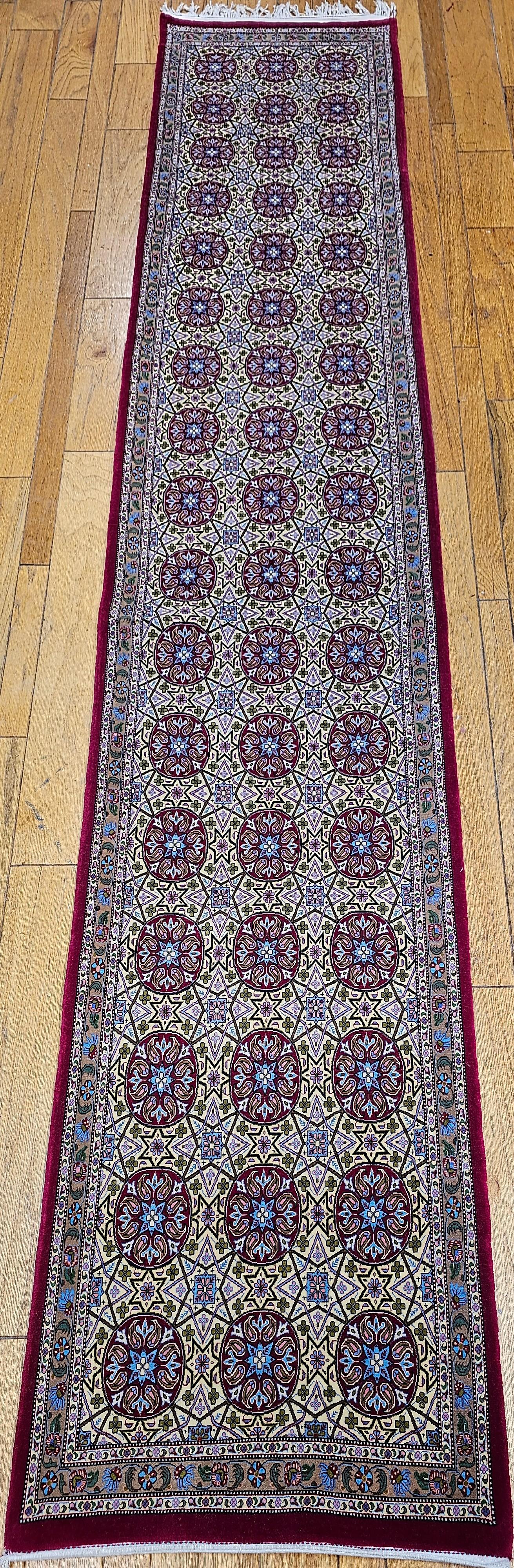 Vintage Persian Qum Runner in Allover Pattern in Pale Yellow, Baby Blue, Red For Sale 5
