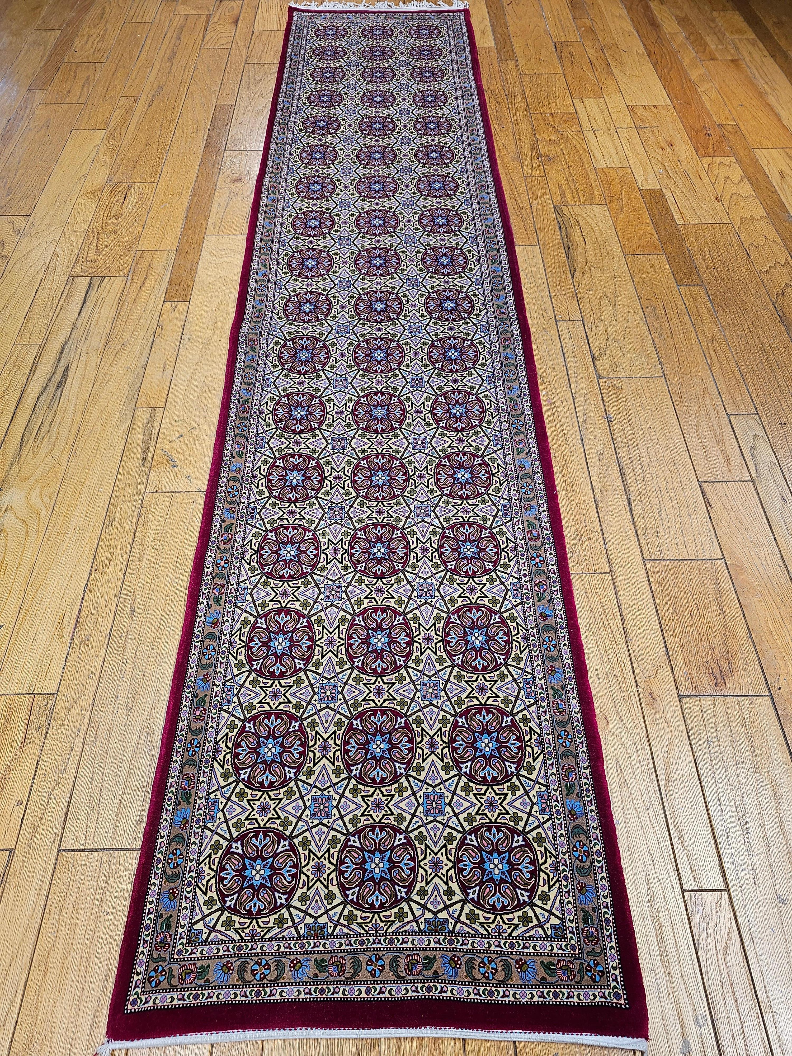 Vintage Persian Qum Runner in Allover Pattern in Pale Yellow, Baby Blue, Red For Sale 13