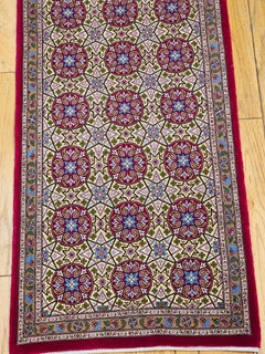 Vintage Persian Qum Runner in Allover Pattern in Pale Yellow, Baby Blue, Red
