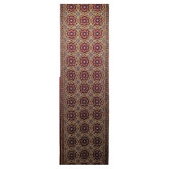 Retro Persian Qum Runner in Allover Pattern in Pale Yellow, Baby Blue, Red