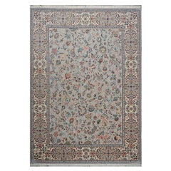 Vintage Persian Qum Silk 8x11 Grey & Ivory Handmade Area Rug