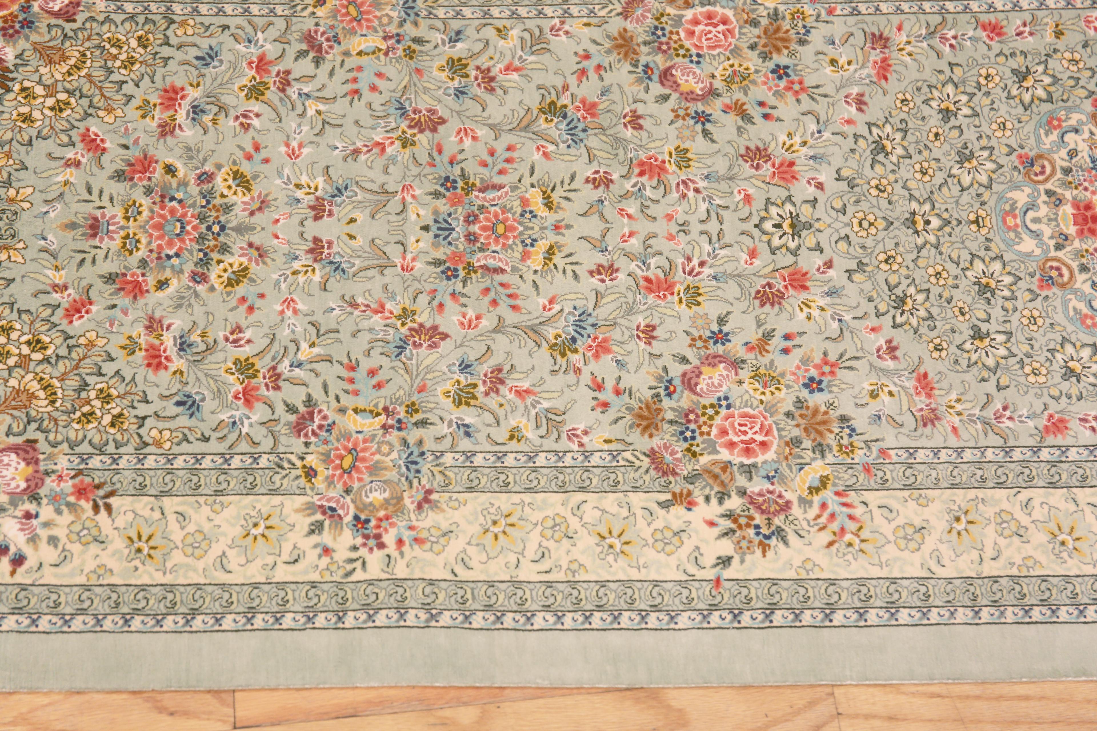 Alfombra de Pasillo Persa Vintage Qum de Seda con Medallón Floral 2'3