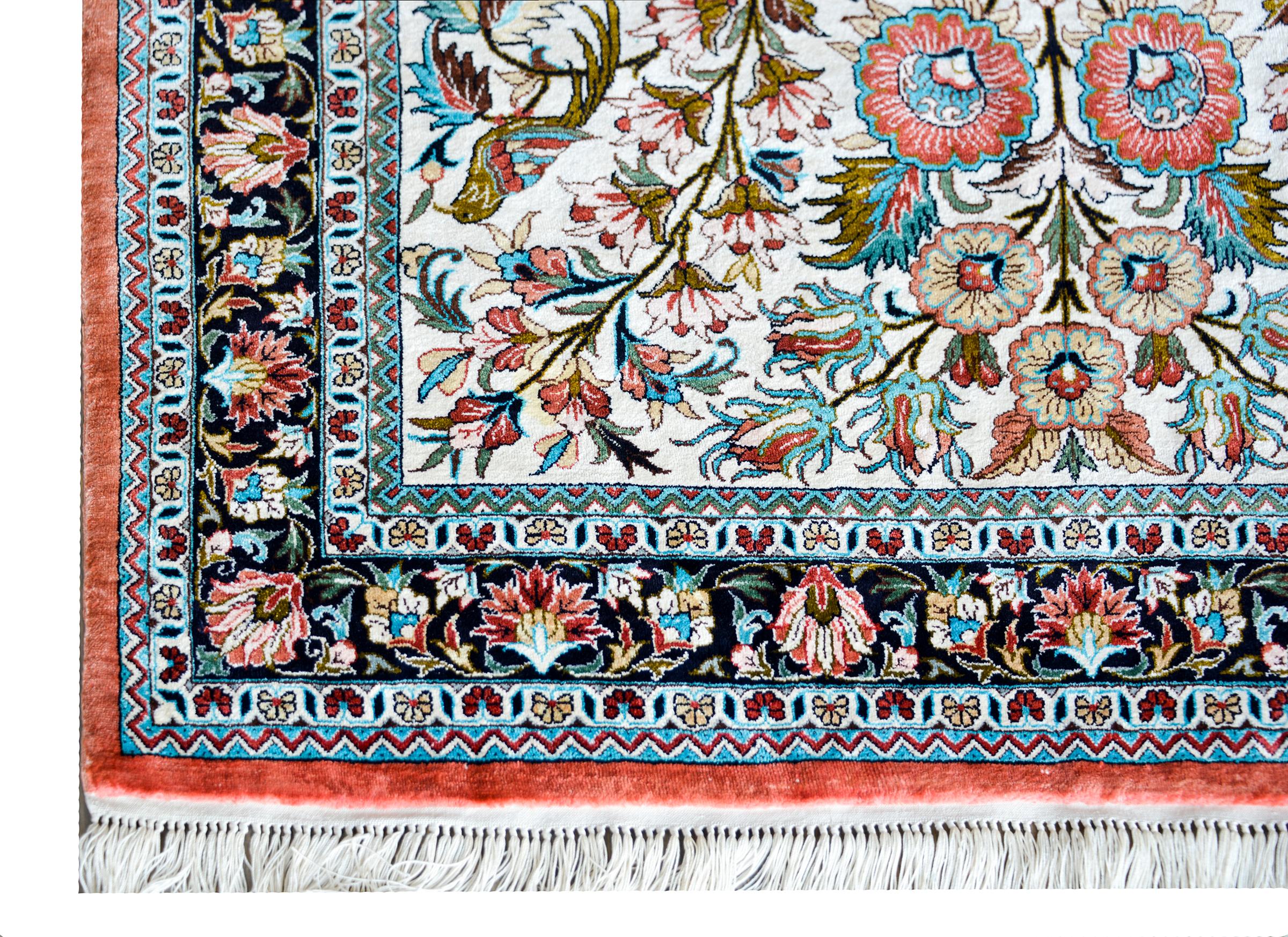 Vintage Persian Qum Silk Rug 5