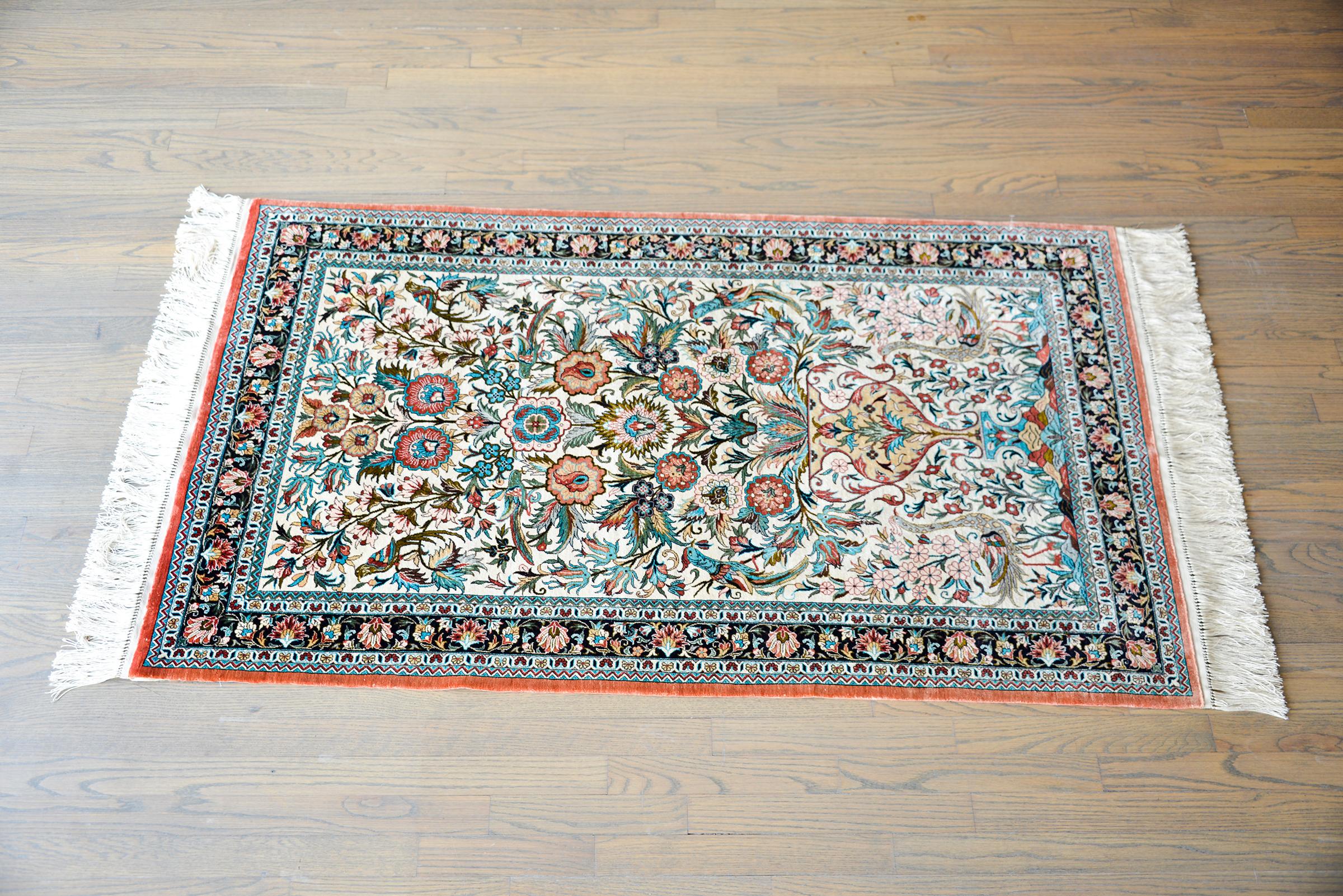 Vintage Persian Qum Silk Rug 7