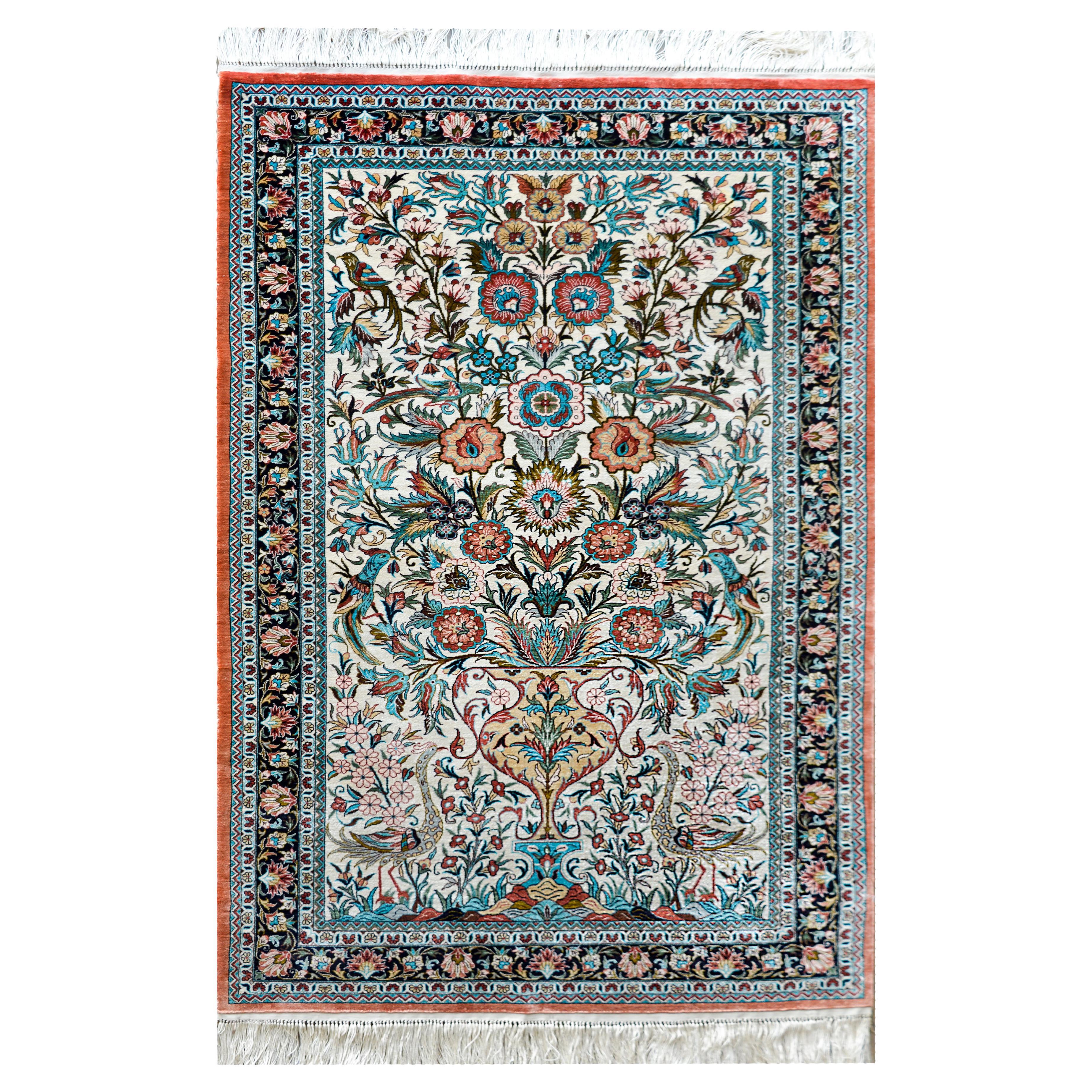 Vintage Persian Qum Silk Rug
