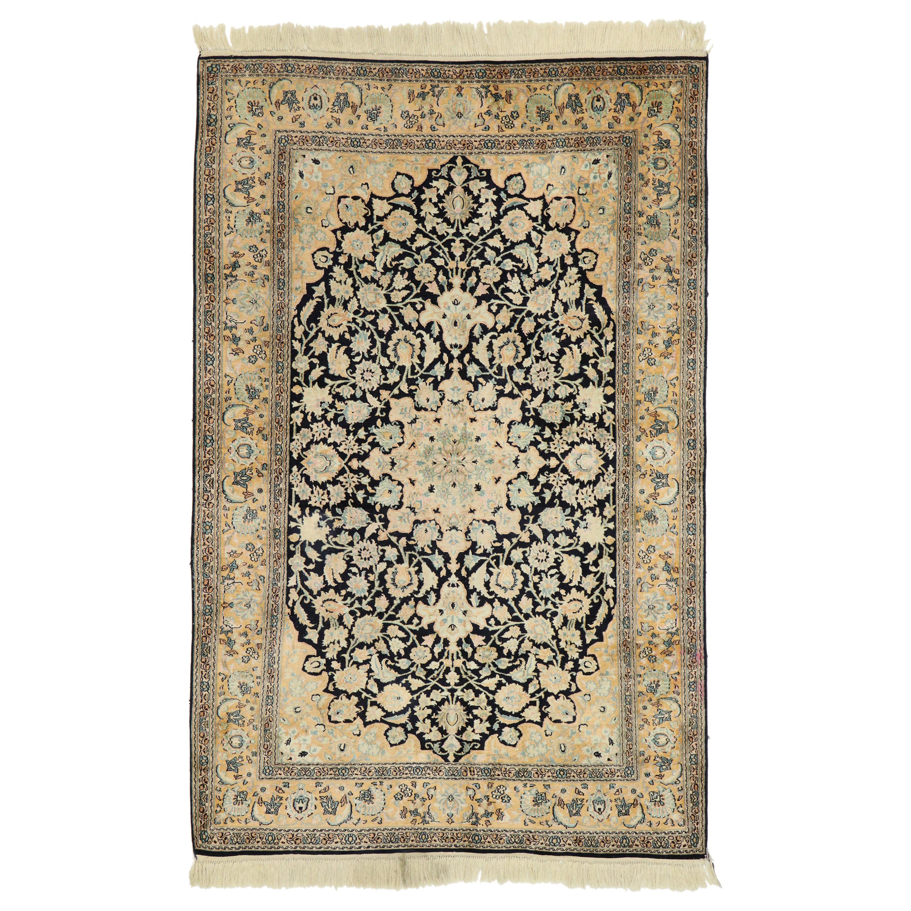 Vintage Persian Qum Silk Rug with Art Nouveau Rococo Style