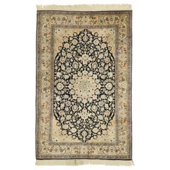 Tapis persan vintage en soie Qum de style Art Nouveau Rococo