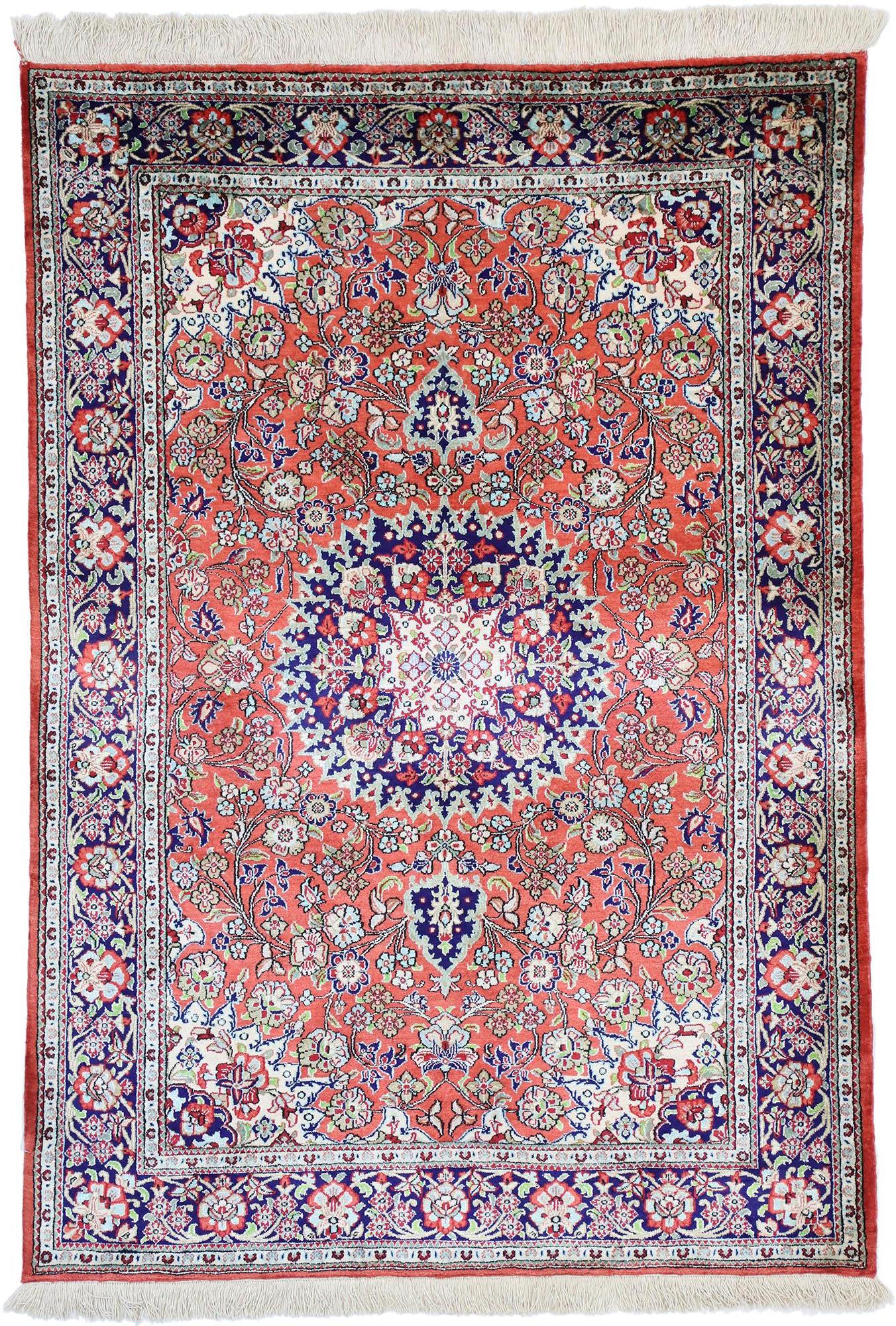 Vintage Persian Qum Silk Rug with Rococo Manor House Style For Sale