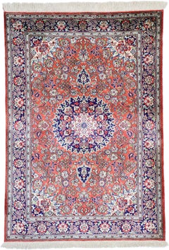 Antique Persian Qum Silk Rug with Rococo Manor House Style