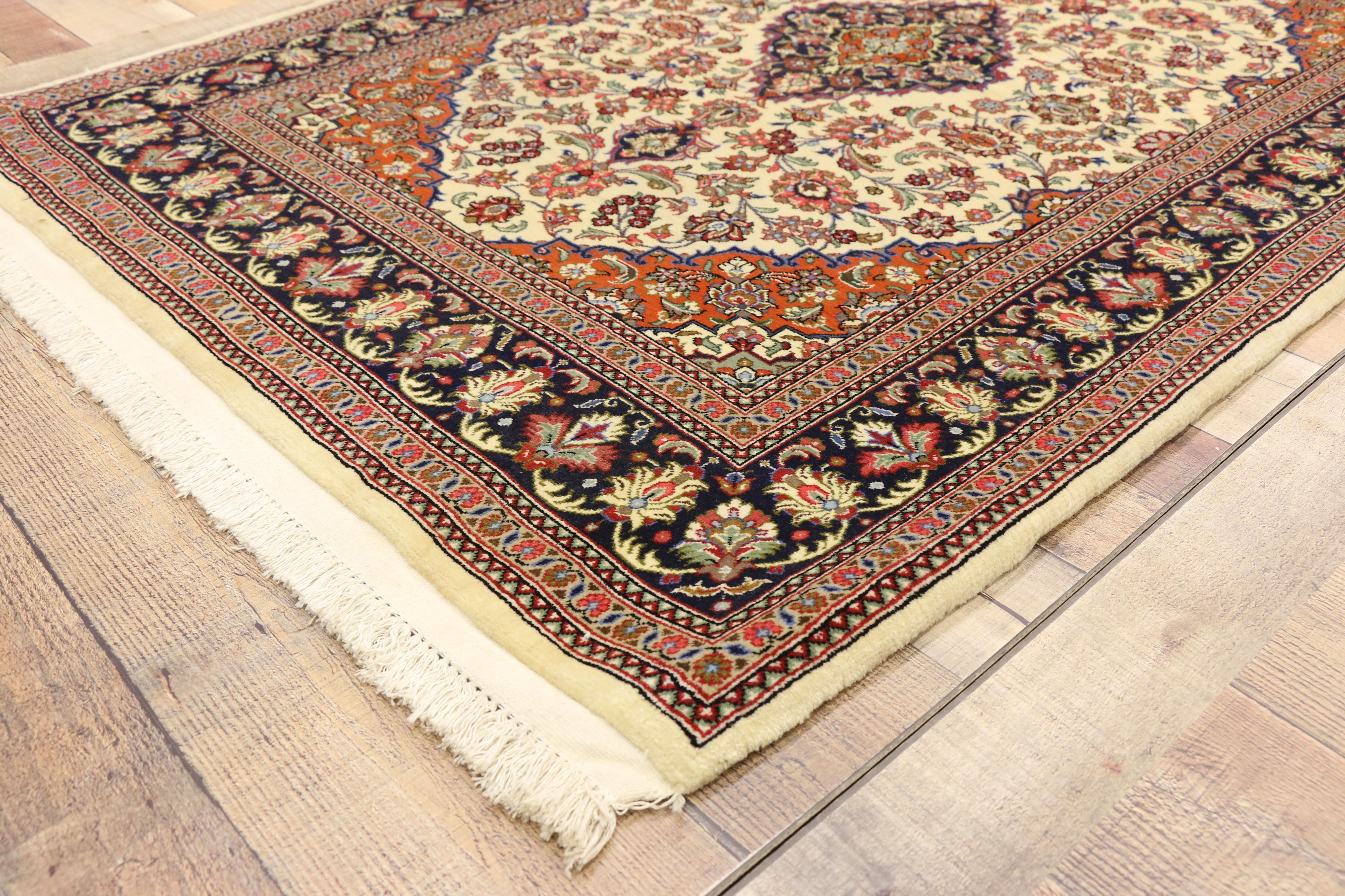 Vintage Persian Qum Silk Rug with with French Rococo Style For Sale 1