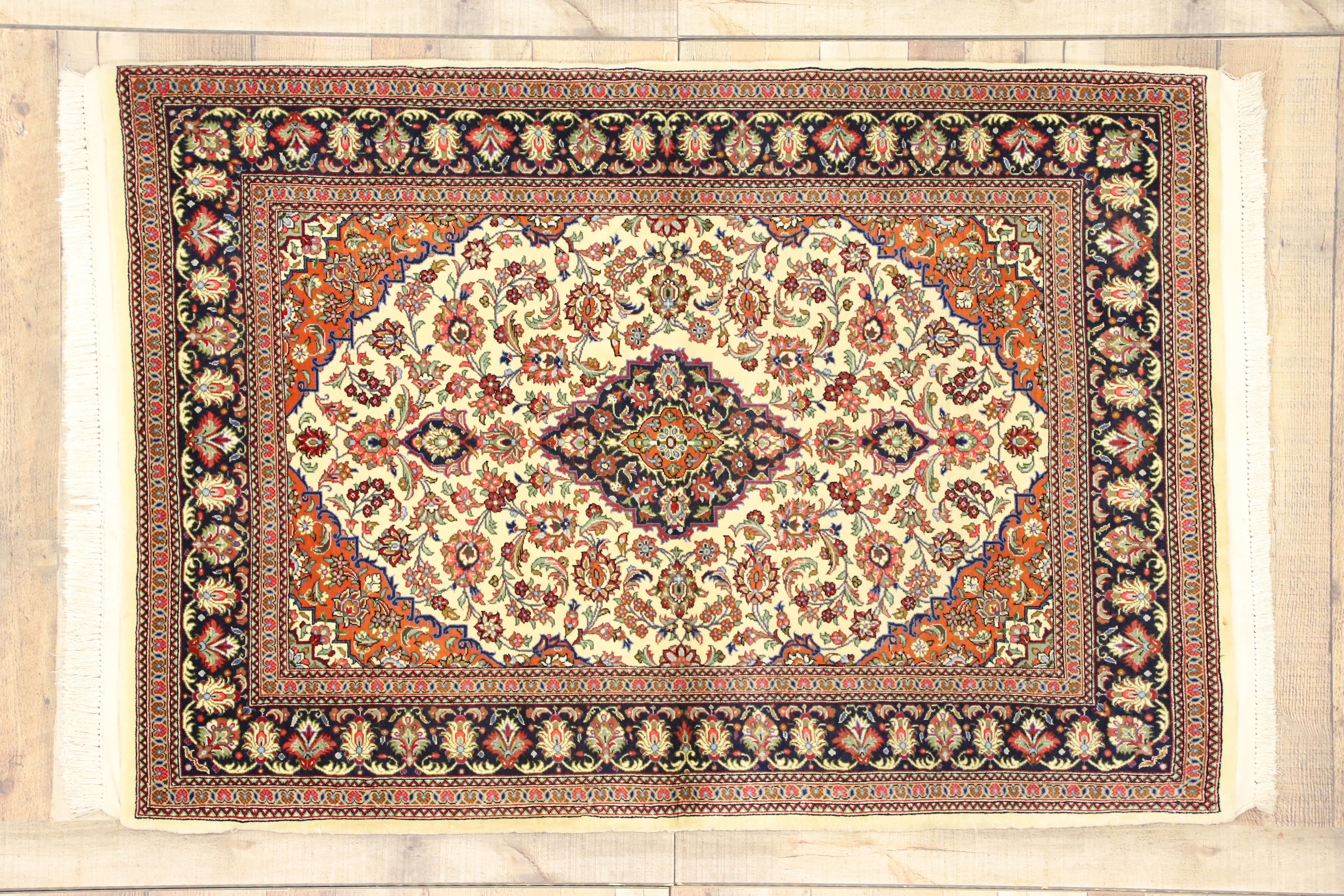 Vintage Persian Qum Silk Rug with with French Rococo Style For Sale 2