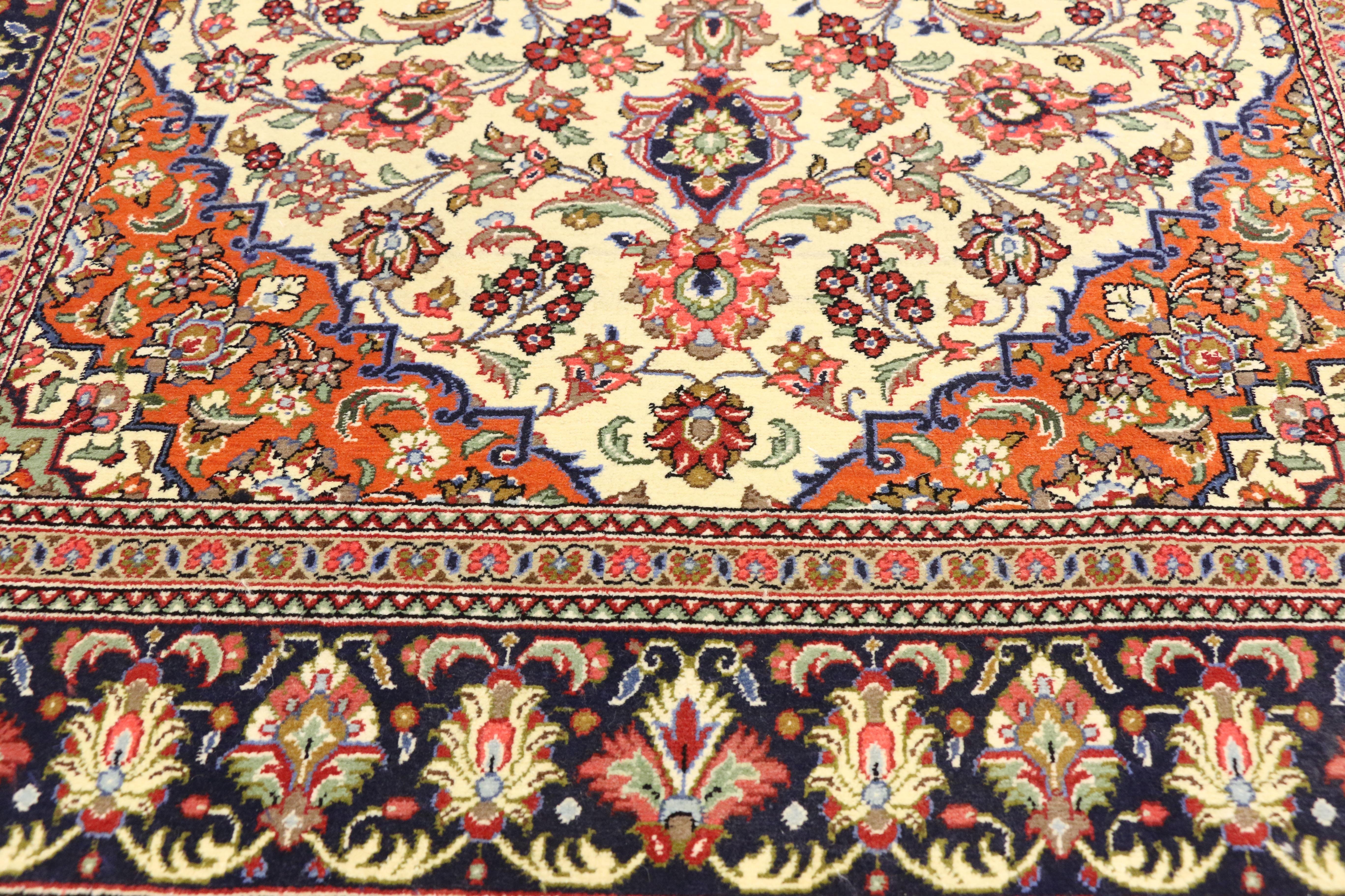 Hand-Knotted Vintage Persian Qum Silk Rug with with French Rococo Style For Sale