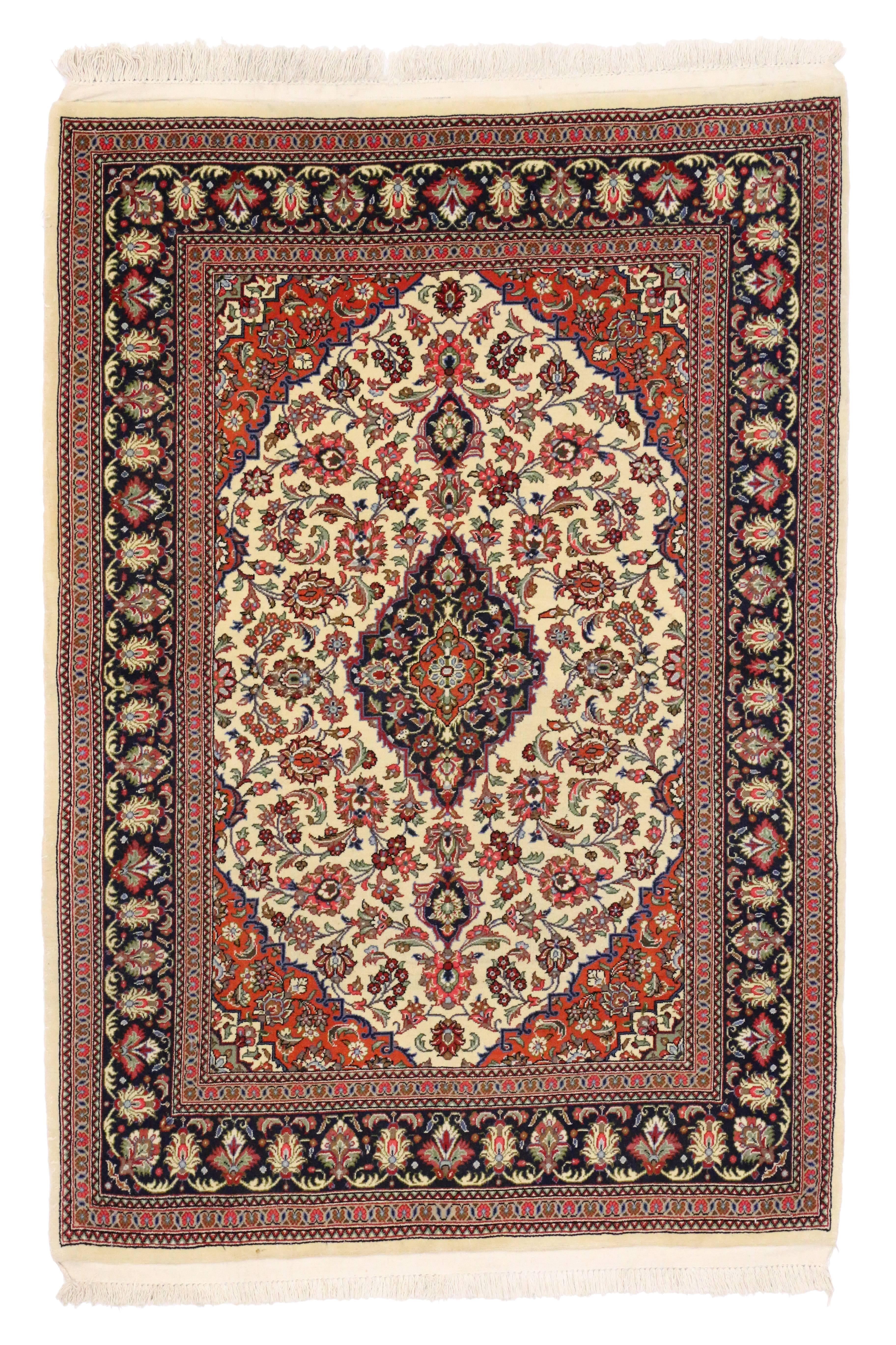 Vintage Persian Qum Silk Rug with with French Rococo Style For Sale 3