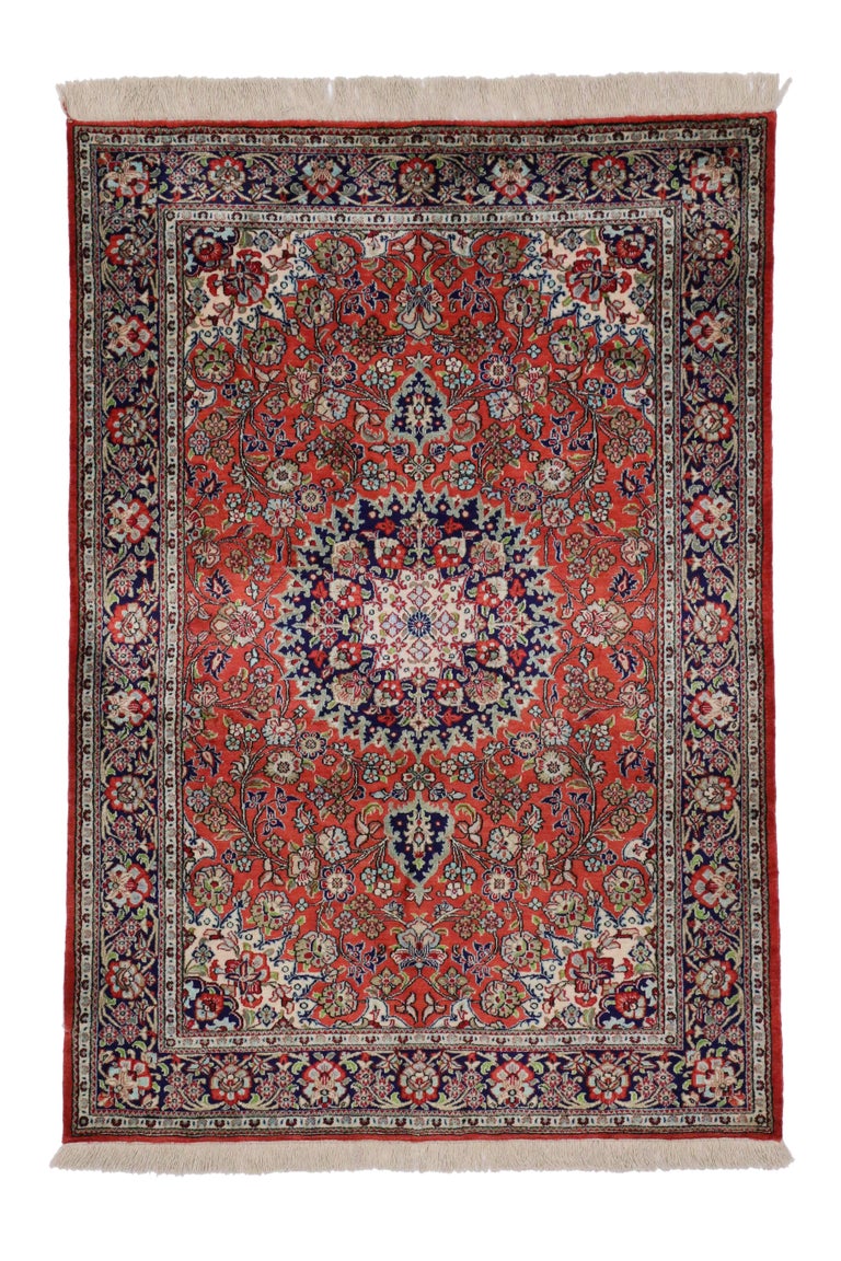 Vintage Persian Qum Silk Rug with Rococo Manor House Style ...