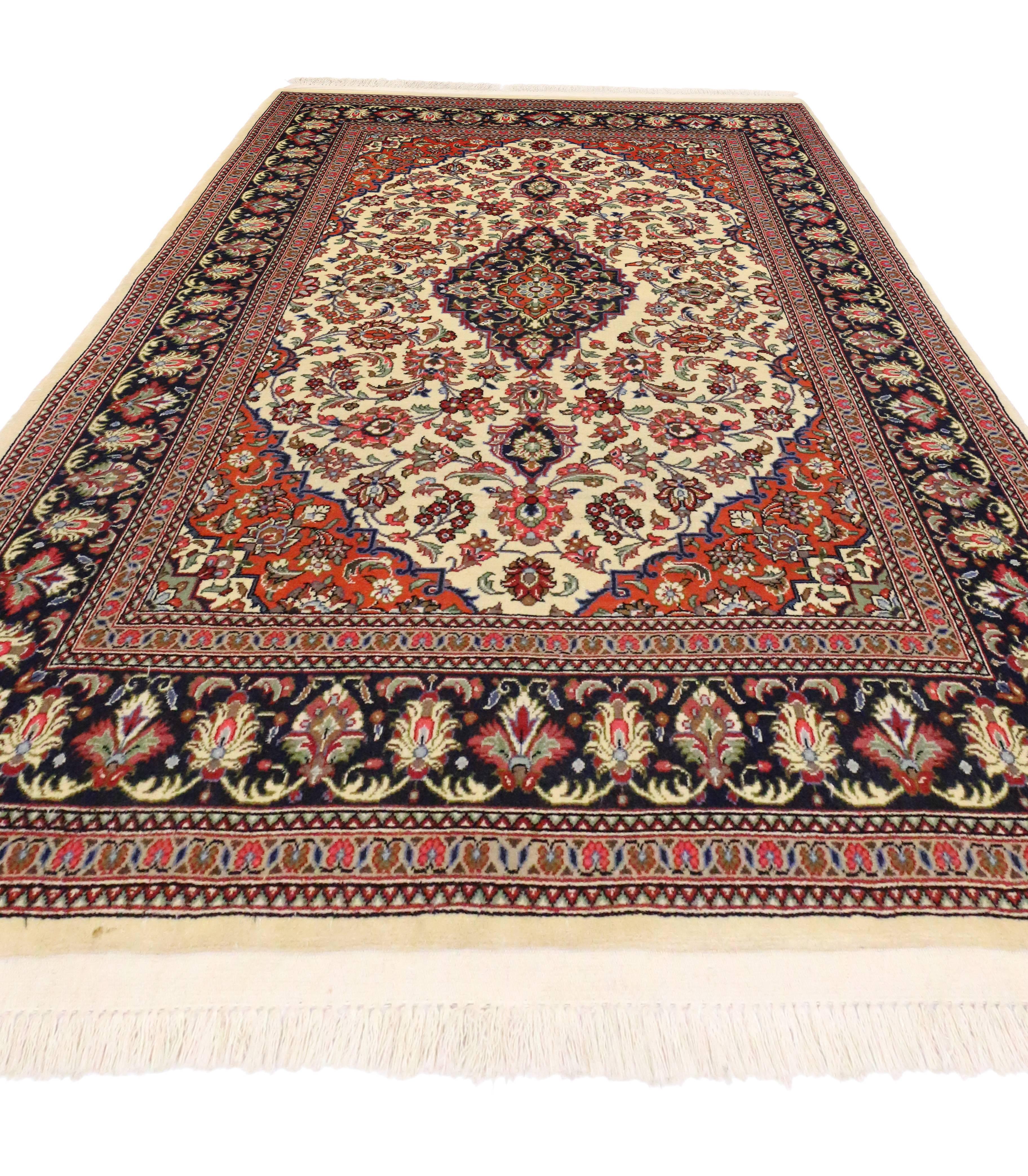 Vintage Persian Qum Silk Rug with with French Rococo Style For Sale 5