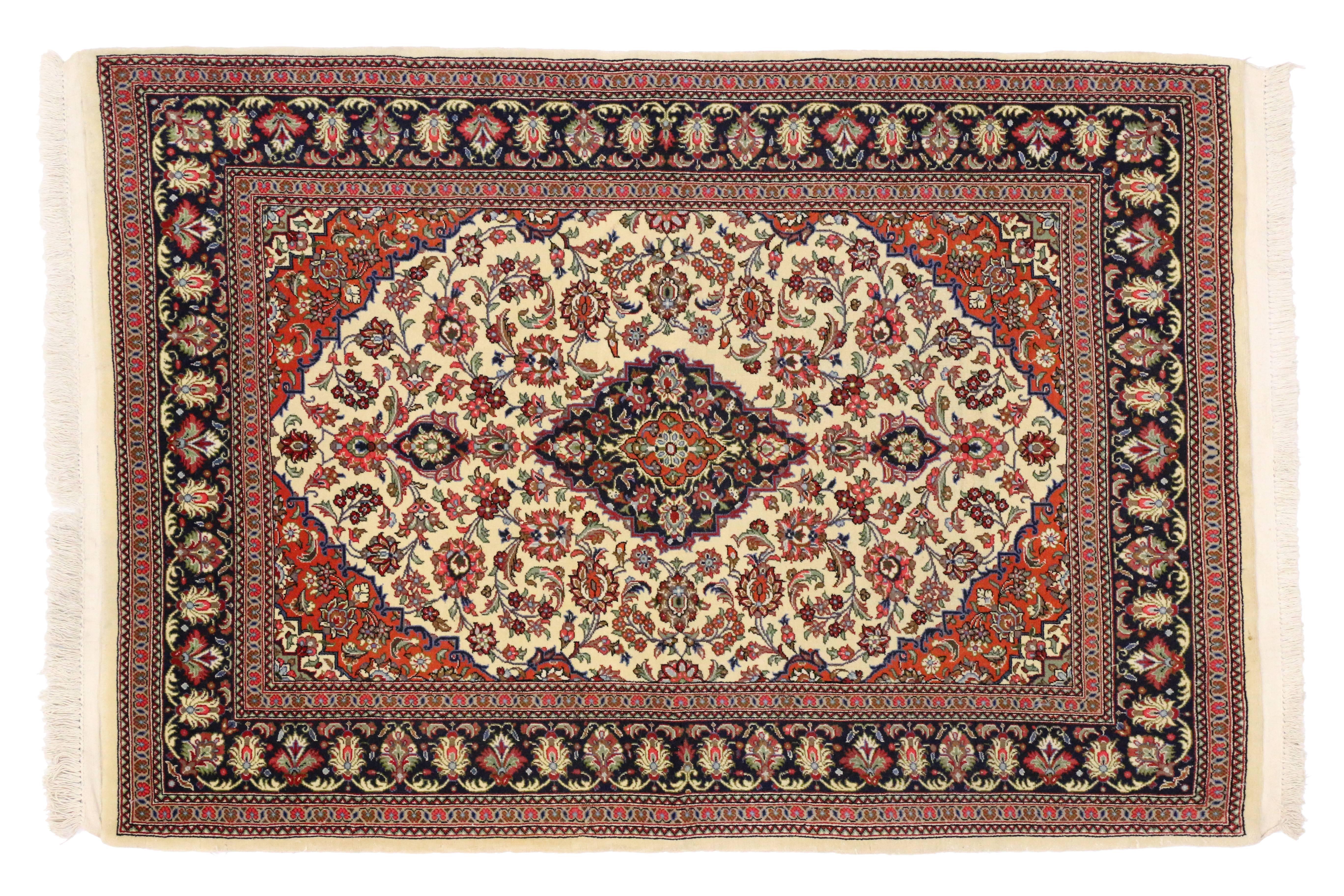 Vintage Persian Qum Silk Rug with with French Rococo Style For Sale 6