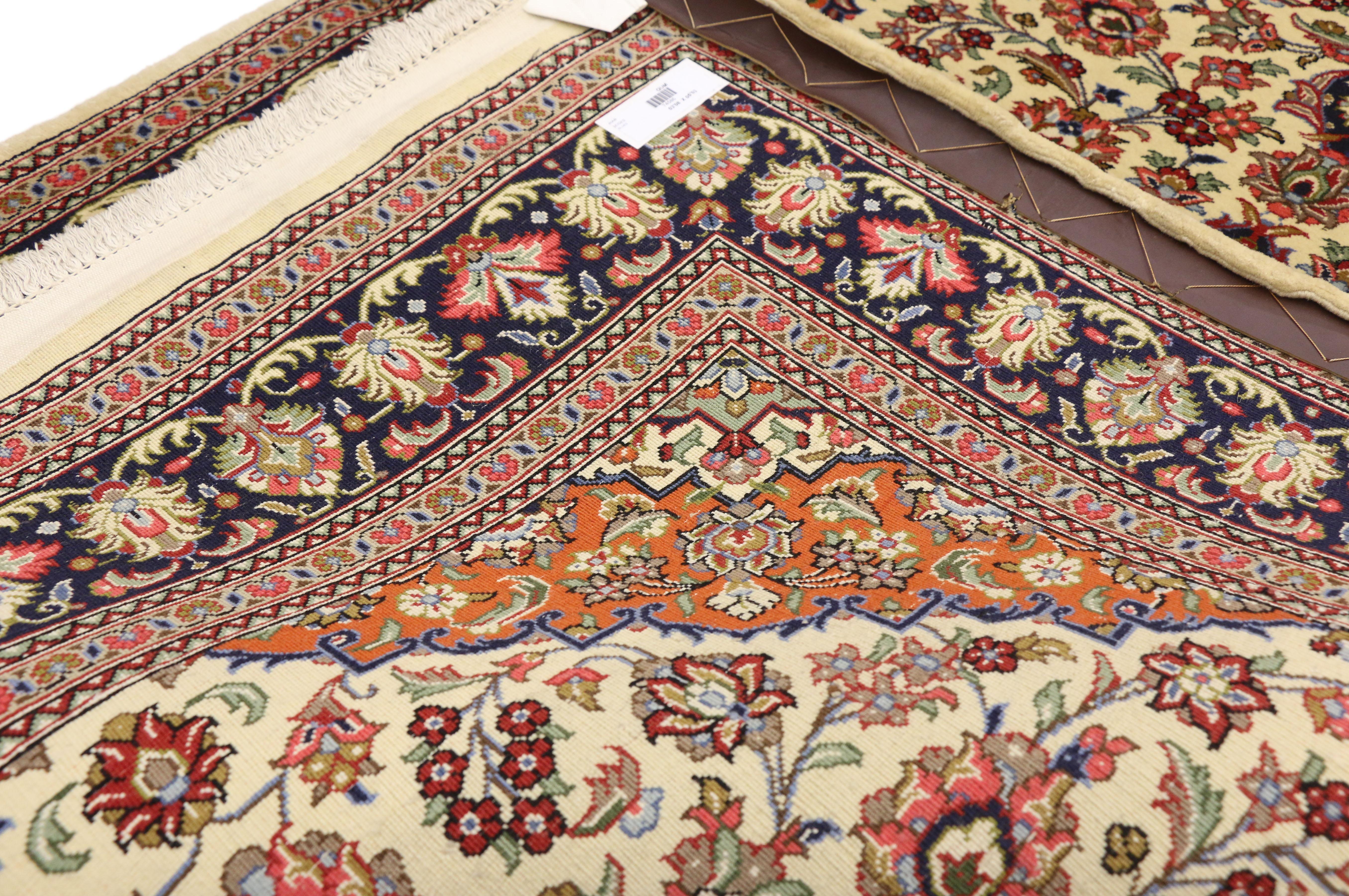 Vintage Persian Qum Silk Rug with with French Rococo Style In Good Condition For Sale In Dallas, TX