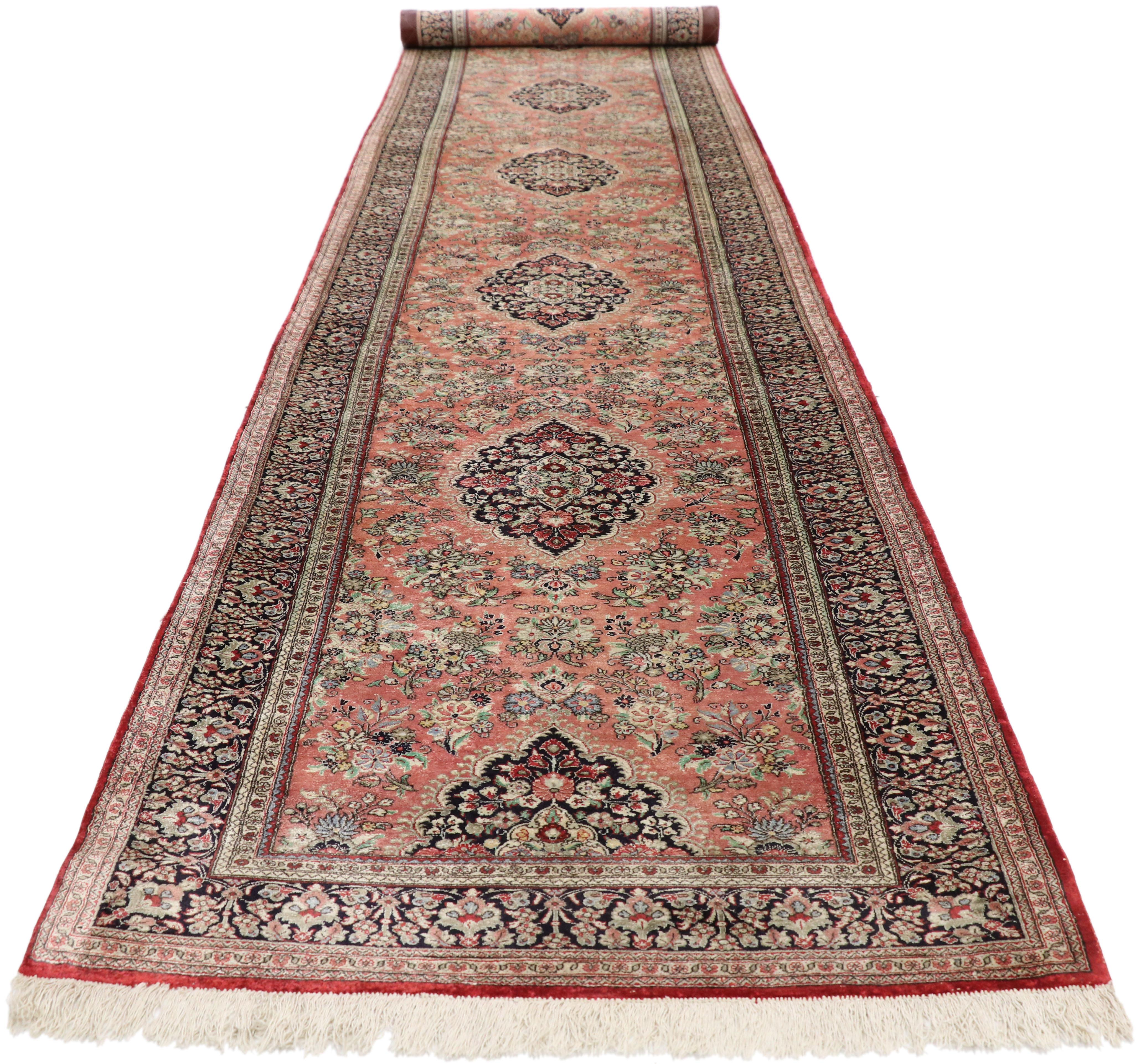 French Provincial Vintage Persian Silk Qum Rug, French Rococo Meets Perpetually Posh For Sale