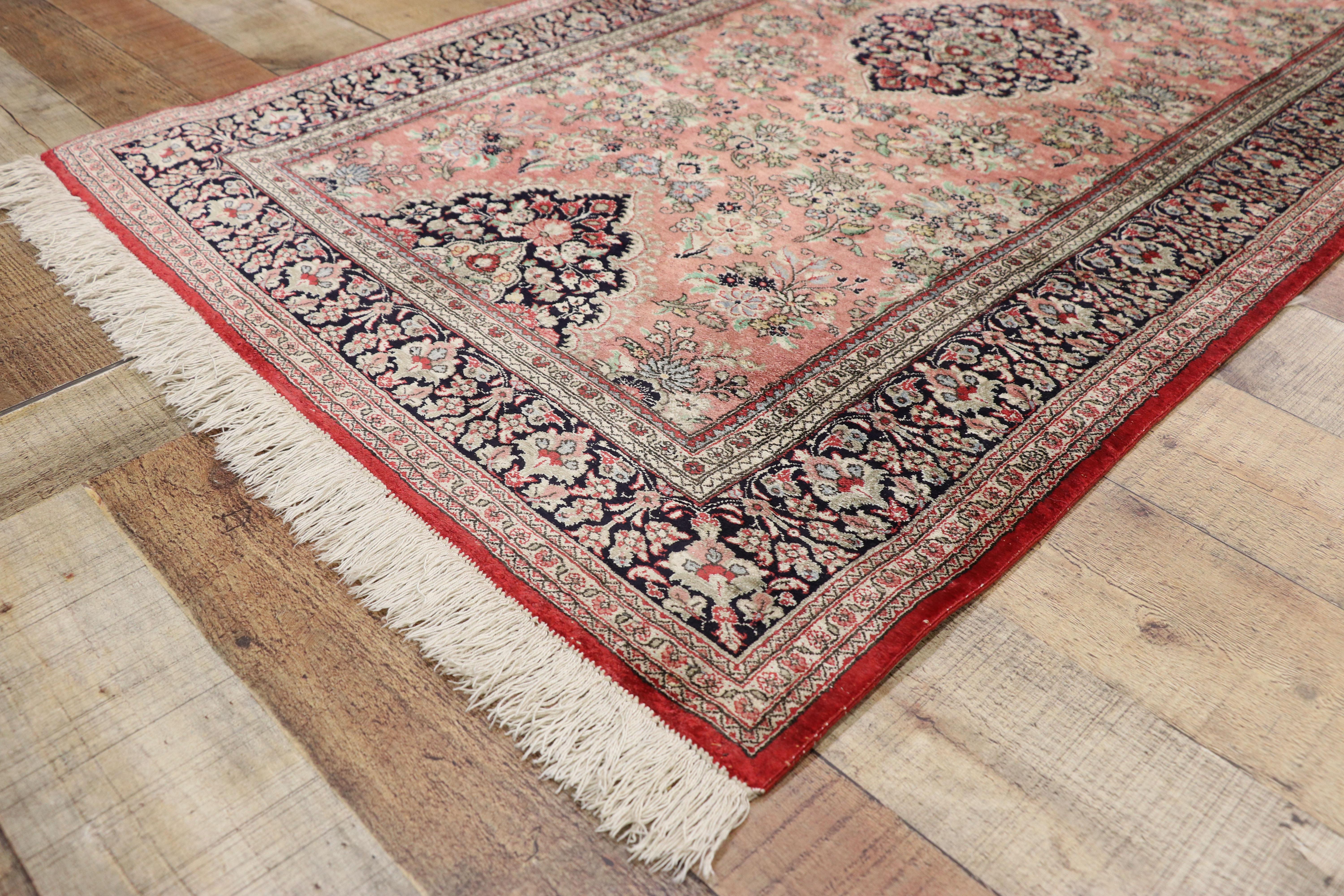 20th Century Vintage Persian Silk Qum Rug, French Rococo Meets Perpetually Posh For Sale