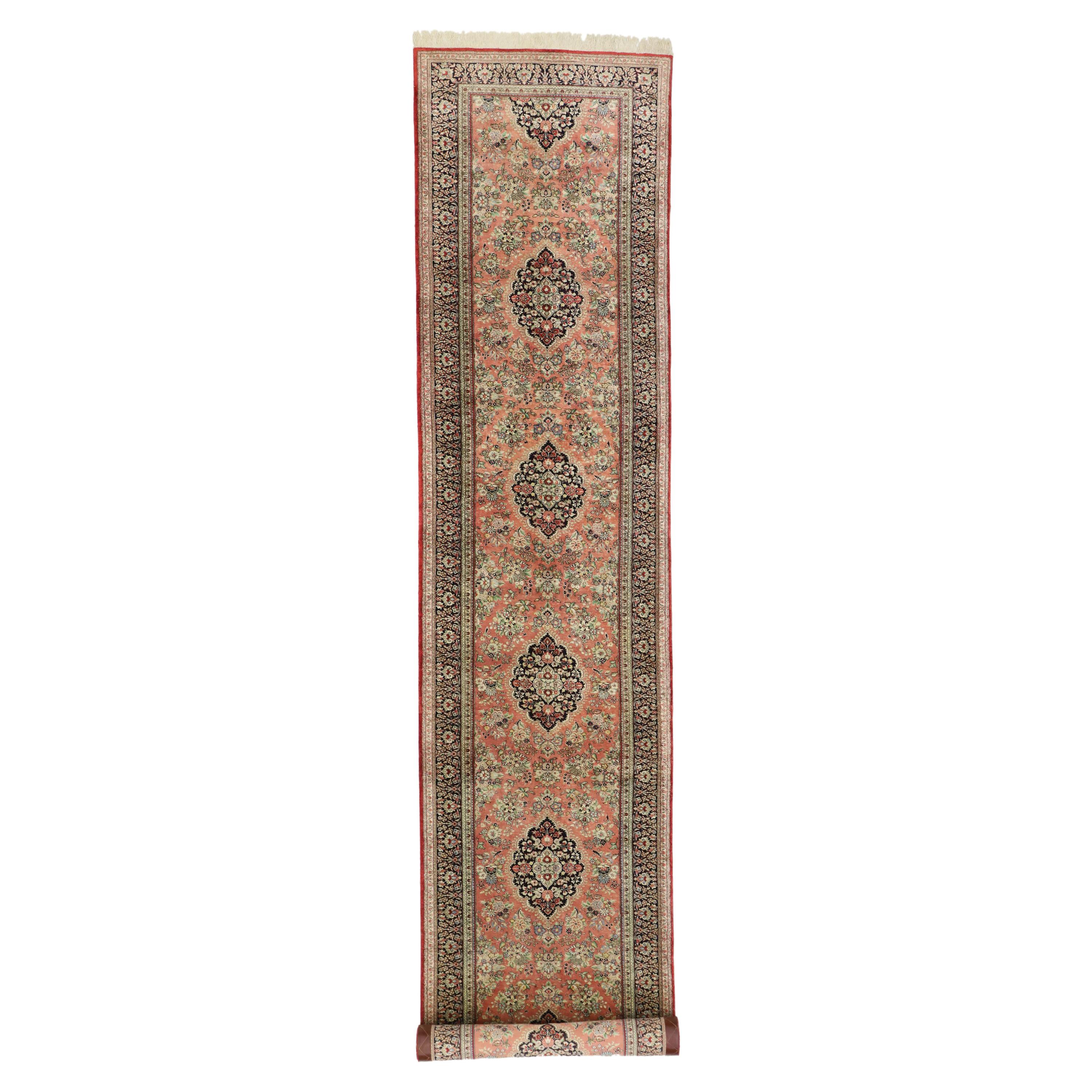 Vintage Persian Silk Qum Rug, French Rococo Meets Perpetually Posh For Sale