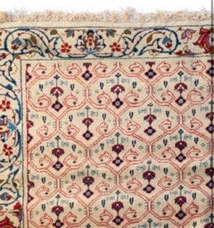 Vintage Persian Red Ivory White Blue Floral Kashan Area Rug