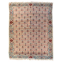 Tappeto persiano vintage rosso avorio bianco blu floreale Kashan